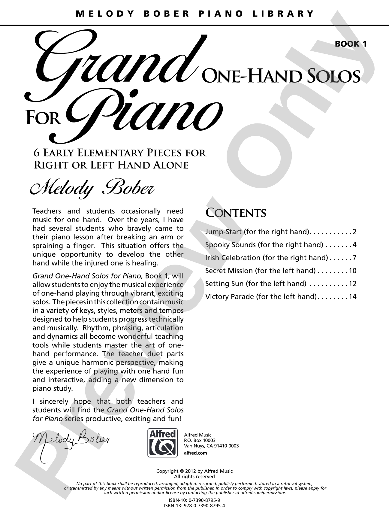 Grand One-Hand Solos for Piano, Book 1: 6 Early Elementary Pieces for Right or Left Hand Alone: Piano