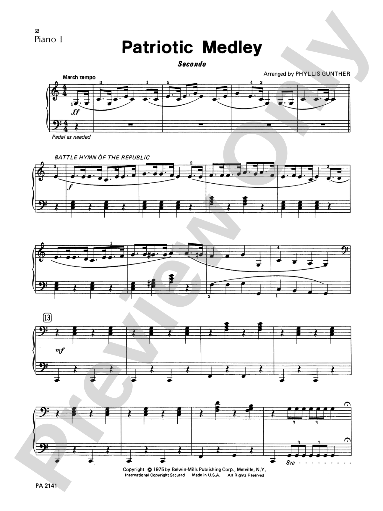 Patriotic Medley - Piano Quartet (2 Pianos, 8 Hands): Piano