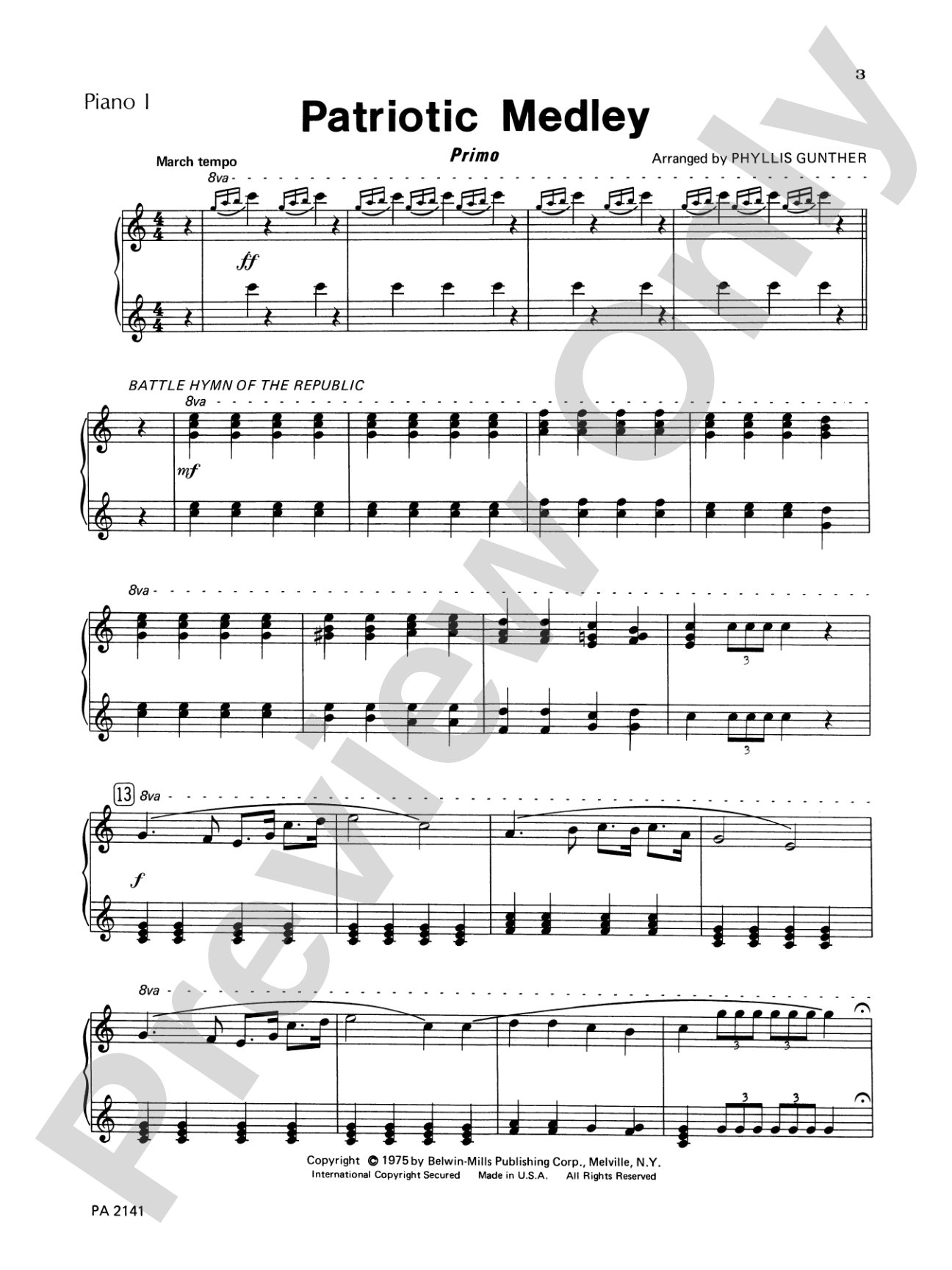 Patriotic Medley - Piano Quartet (2 Pianos, 8 Hands): Piano