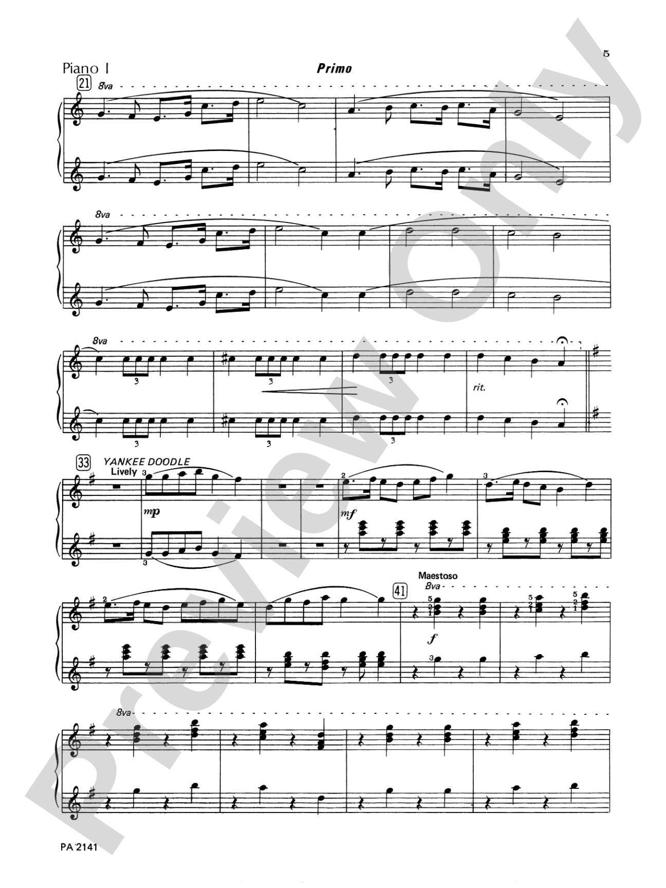 Patriotic Medley - Piano Quartet (2 Pianos, 8 Hands): Piano