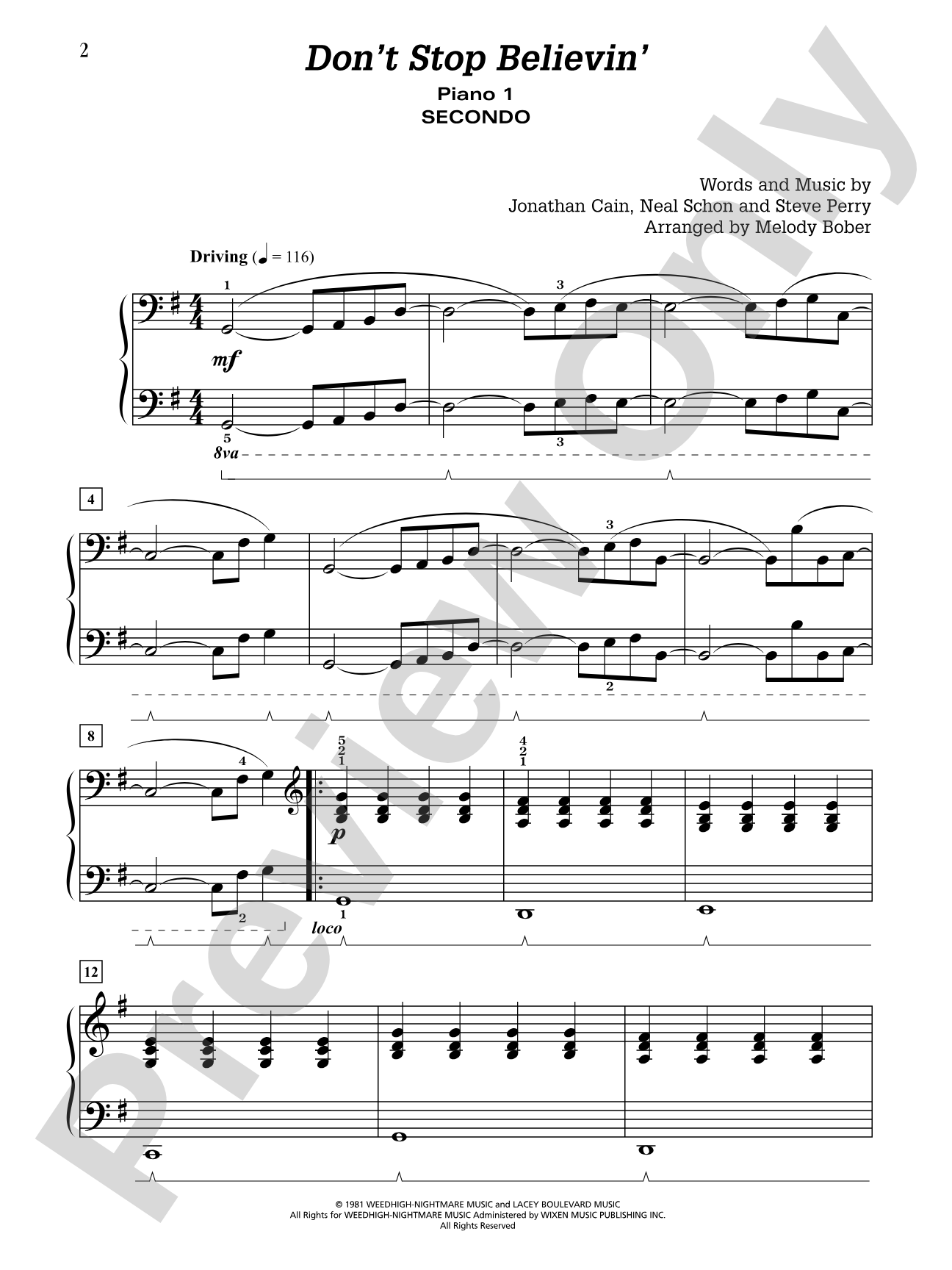 Don't Stop Believin': by Journey - Piano Quartet (2 Pianos, 8 Hands): Piano