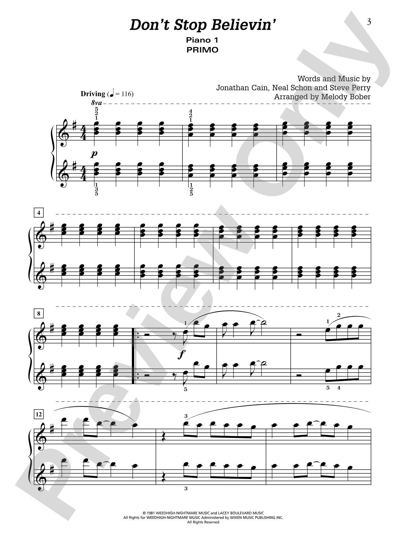 Don't Stop Believin': by Journey - Piano Quartet (2 Pianos, 8 Hands): Piano
