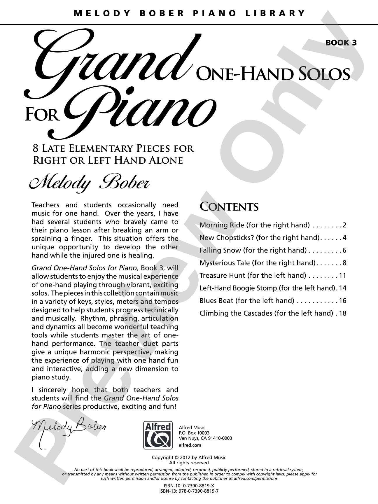 Grand One-Hand Solos for Piano, Book 3: 8 Late Elementary Pieces for Right or Left Hand Alone: Piano