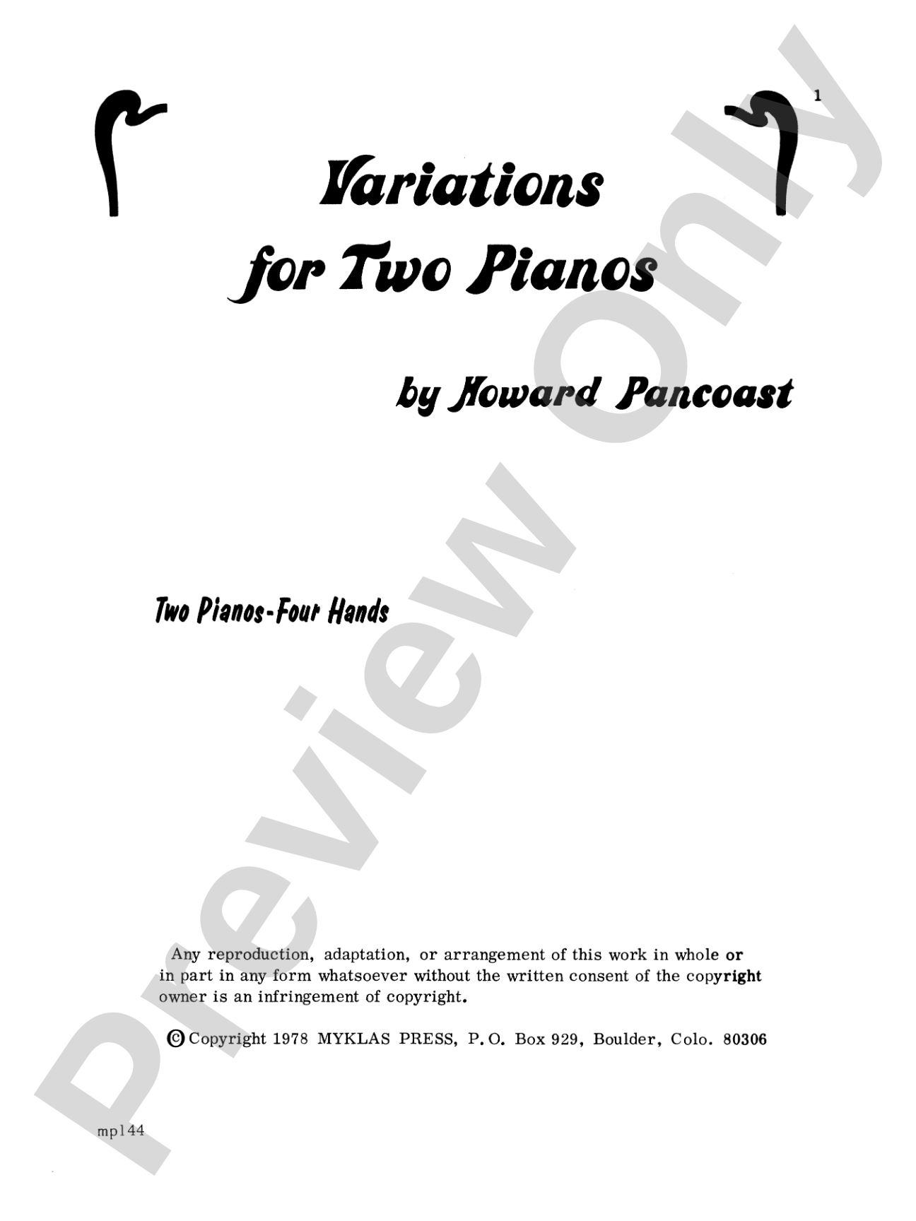 Variations for Two Pianos - Piano Duo (2 Pianos, 4 Hands): Piano Duets & Four Hands