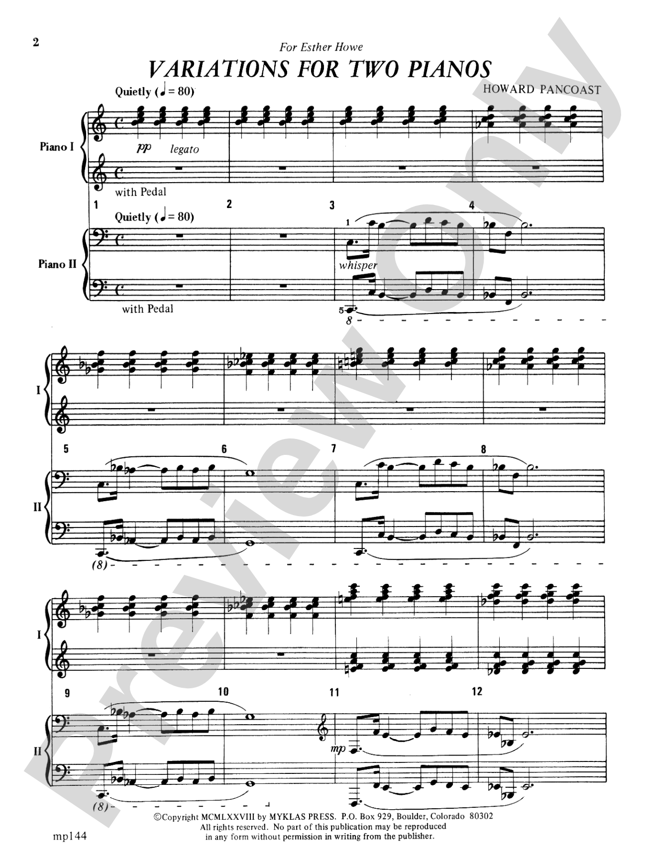 Variations for Two Pianos - Piano Duo (2 Pianos, 4 Hands): Piano Duets & Four Hands