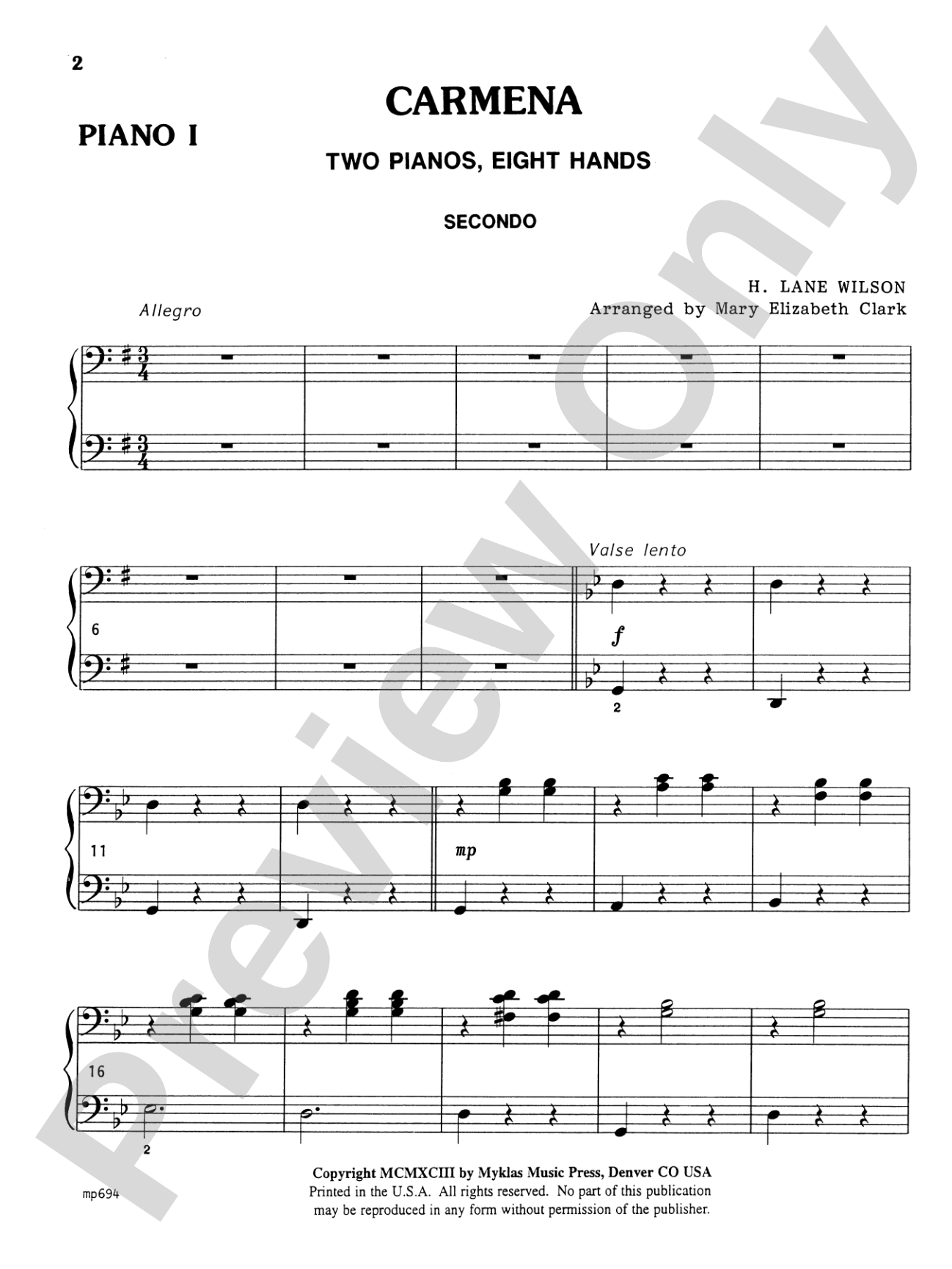 Carmena - Piano Quartet (2 Pianos, 8 Hands): Piano