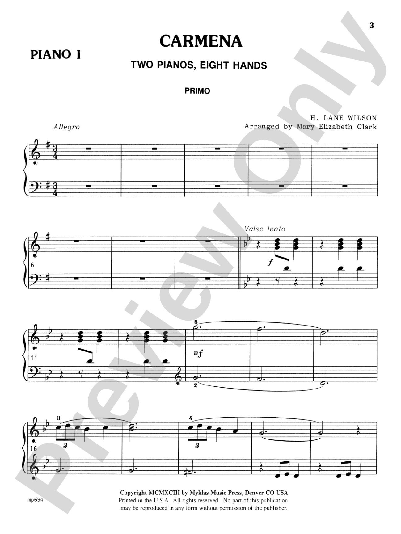 Carmena - Piano Quartet (2 Pianos, 8 Hands): Piano