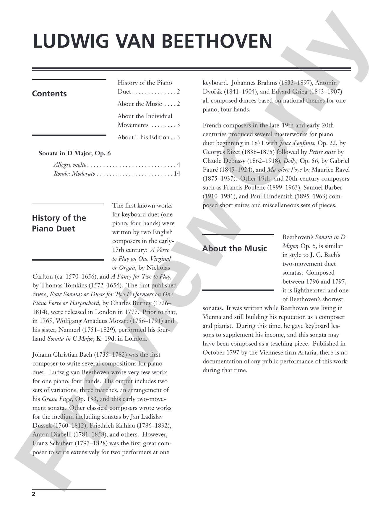 Beethoven: Sonata in D Major, Opus 6 - Piano Duet (1 Piano, 4 Hands): Piano Duets & Four Hands