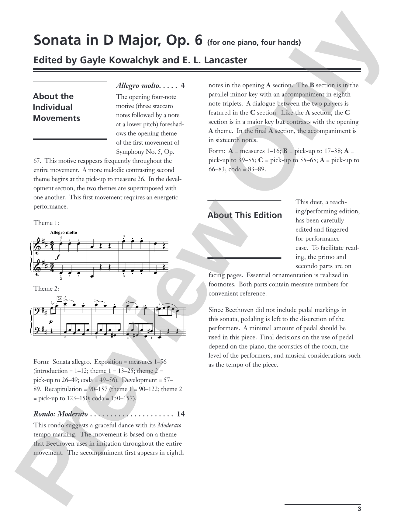 Beethoven: Sonata in D Major, Opus 6 - Piano Duet (1 Piano, 4 Hands): Piano Duets & Four Hands