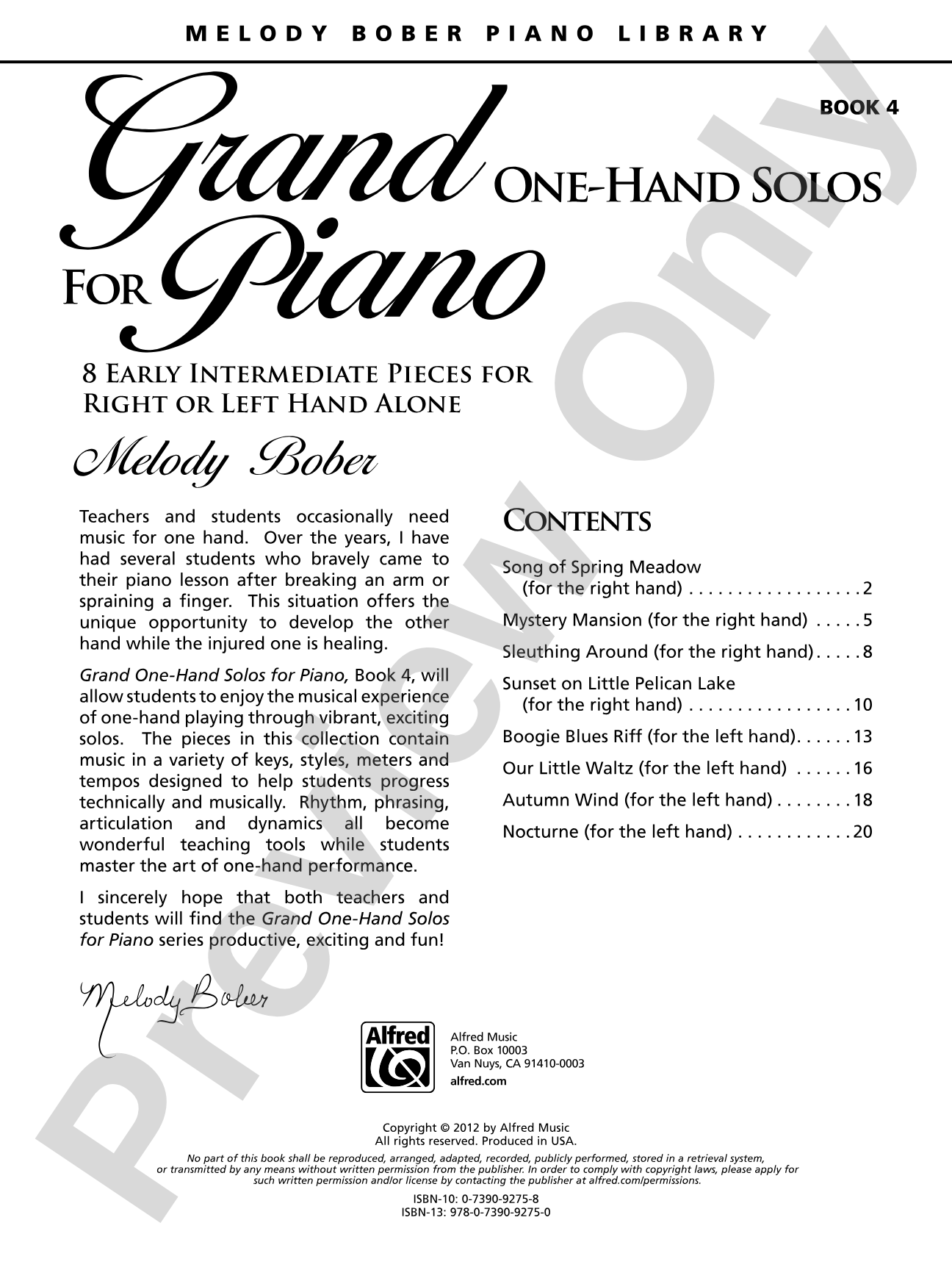 Grand One-Hand Solos for Piano, Book 4: 8 Early Intermediate Pieces for Right or Left Hand Alone: Piano