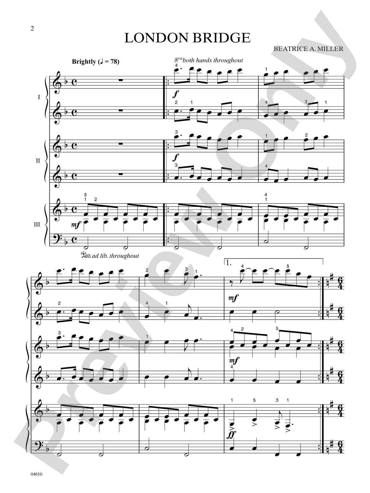 London Bridge - Piano Trio (1 Piano, 6 Hands): Piano