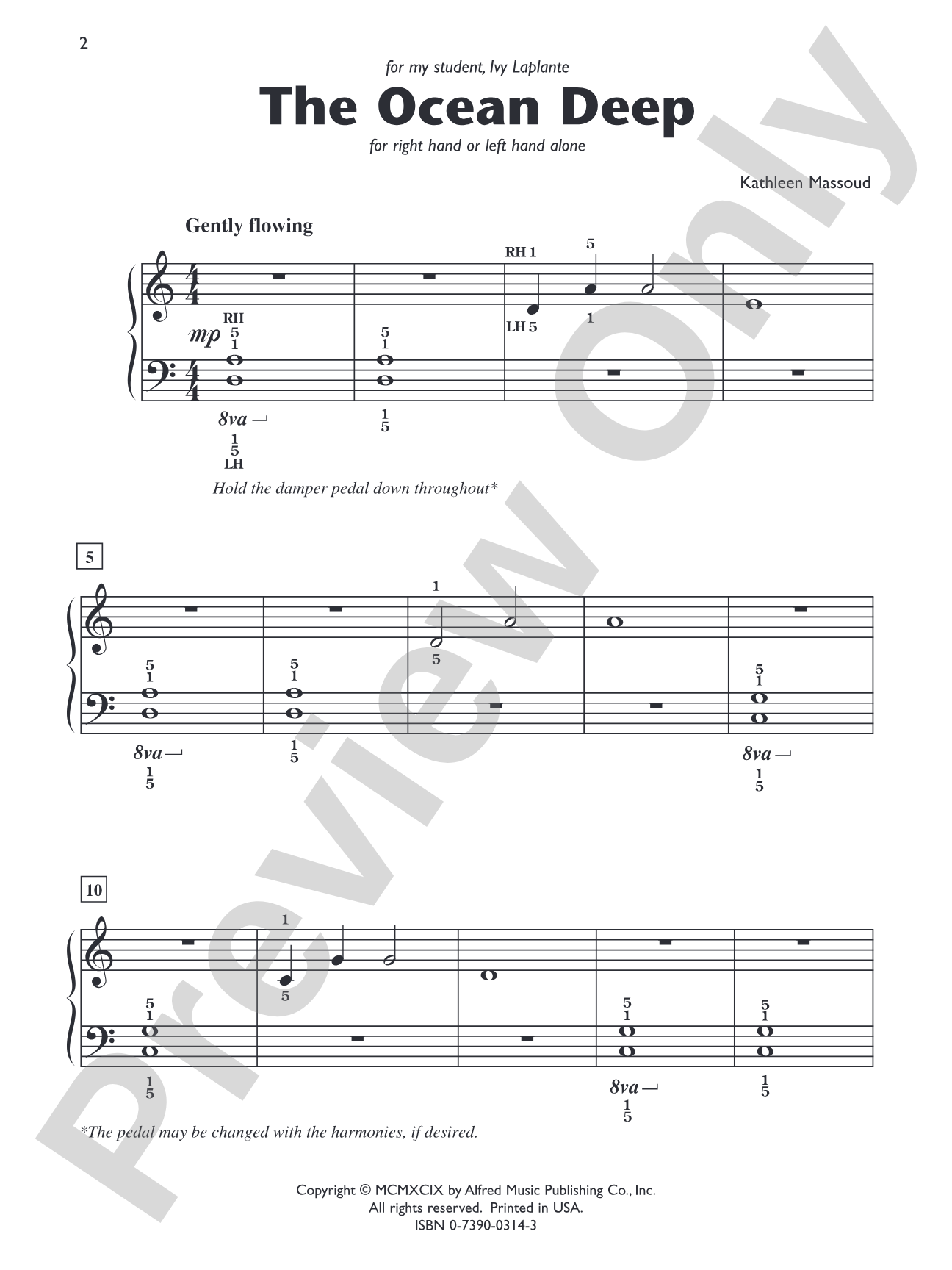 The Ocean Deep (for right hand or left hand alone) - Piano Solo: Piano