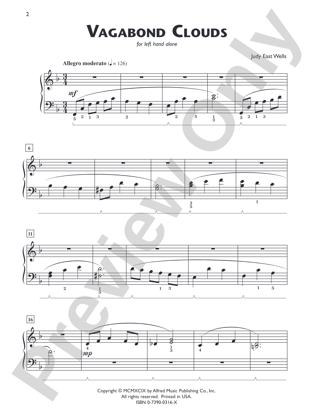 Vagabond Clouds (for left hand alone) - Piano Solo: Piano