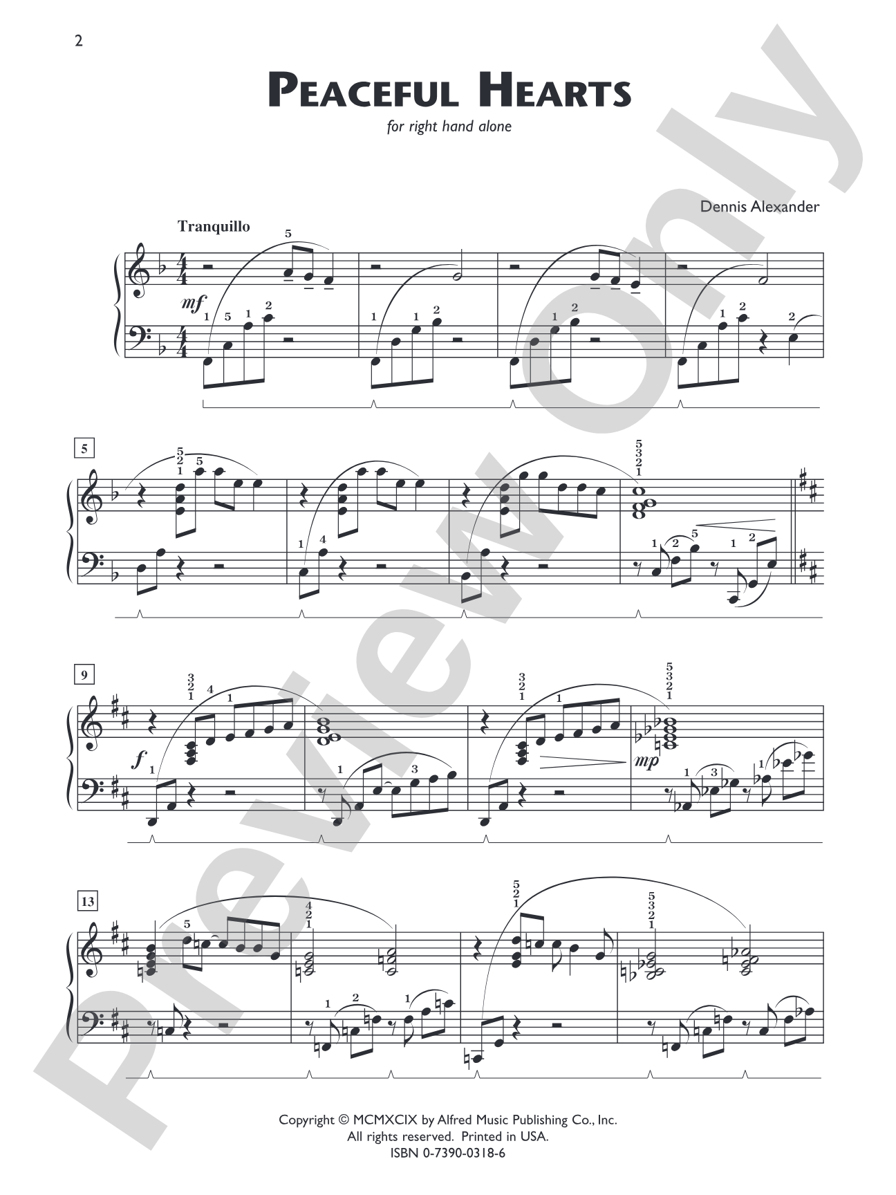 Peaceful Hearts (for right hand alone) - Piano Solo: Piano