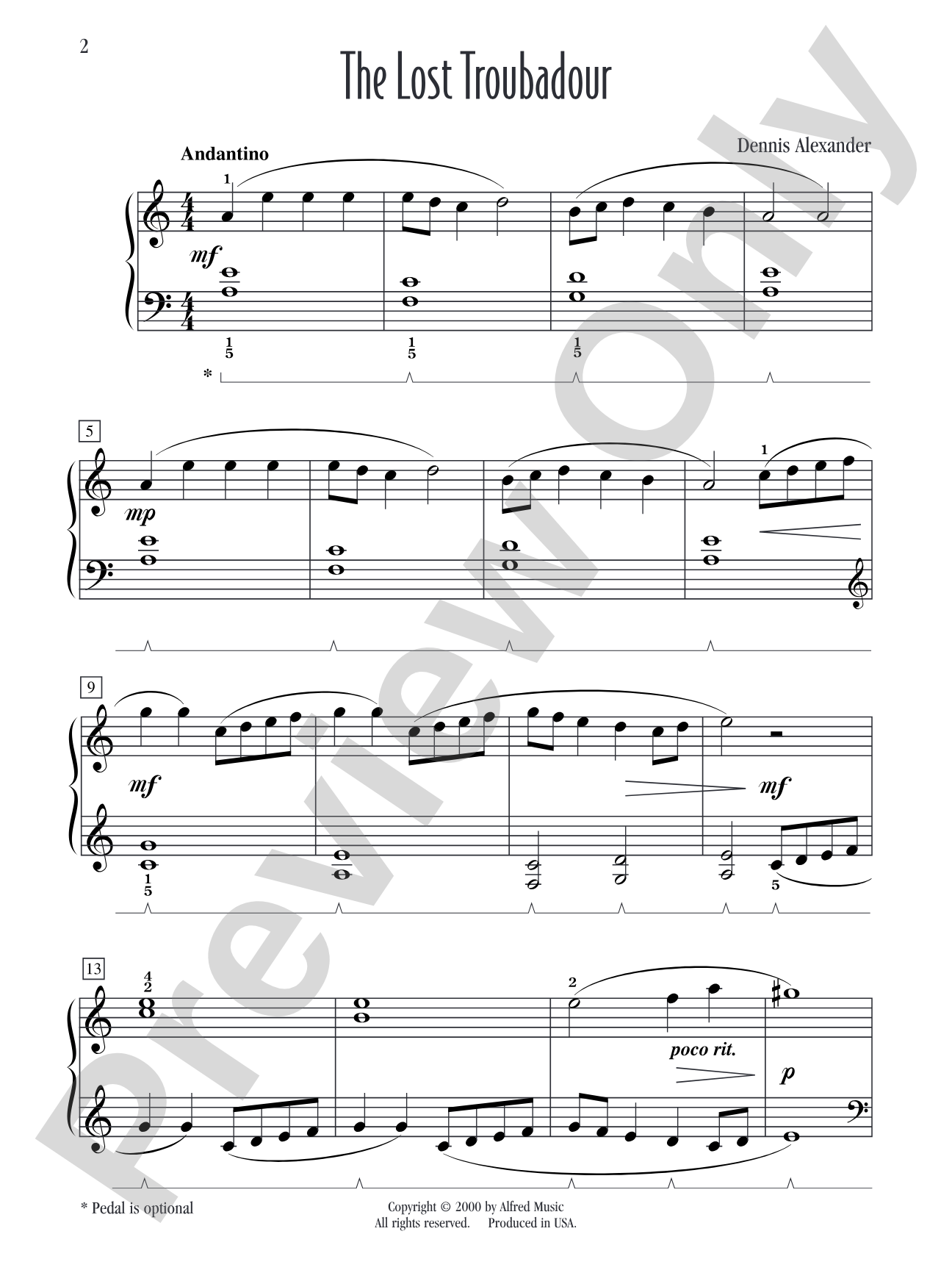 The Lost Troubador - Piano Solo: Piano