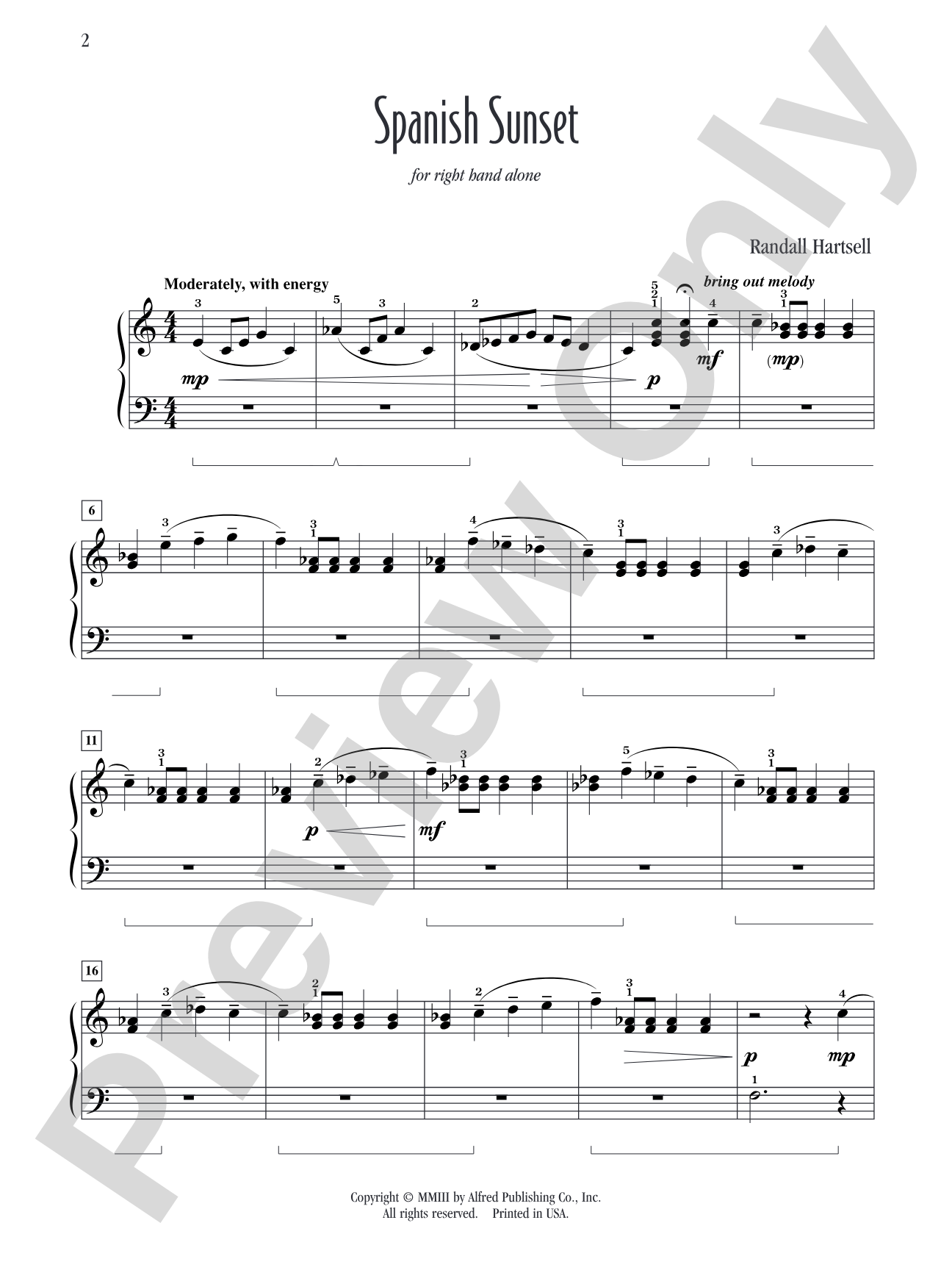 Spanish Sunset (for right hand alone) - Piano Solo: Piano