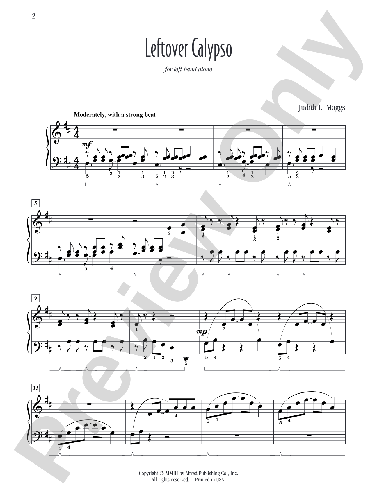 Leftover Calypso (for left hand alone) - Piano Solo: Piano