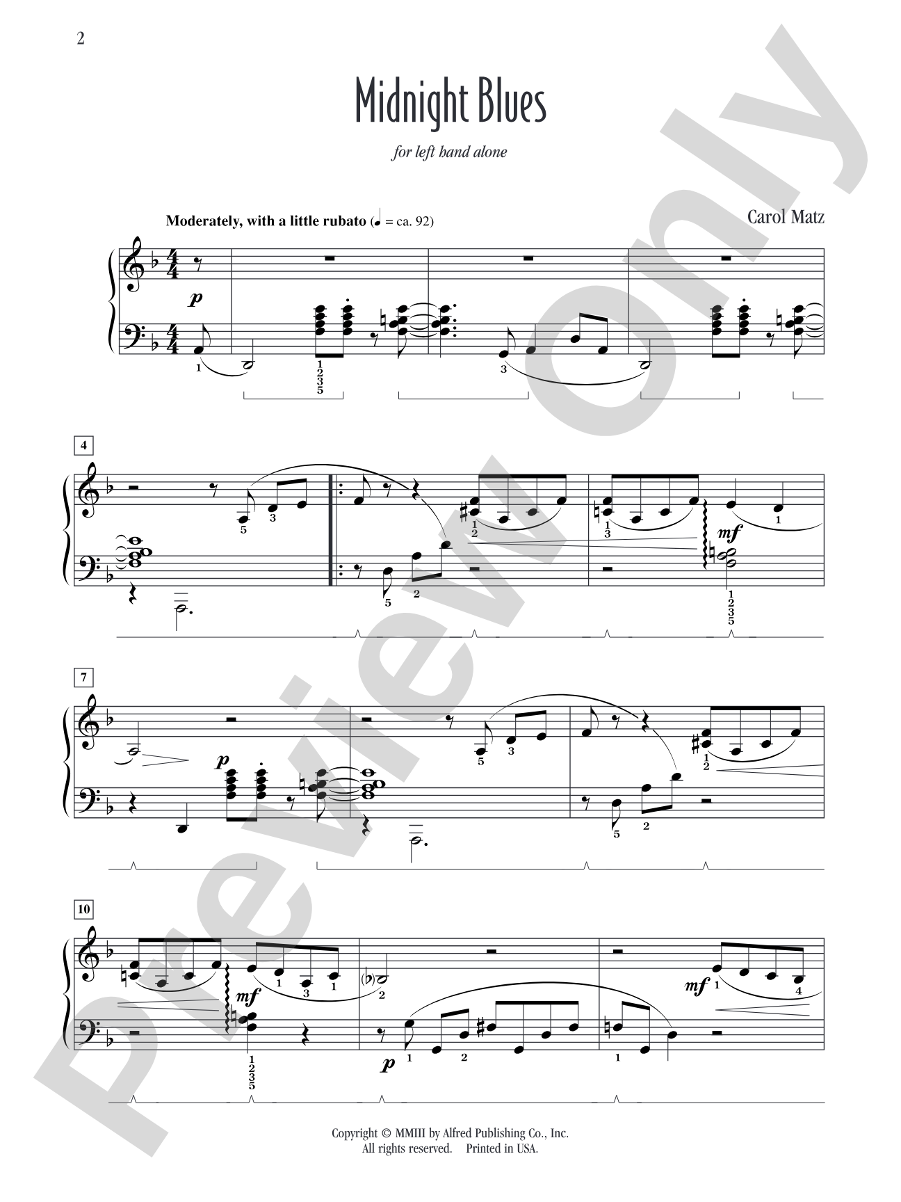 Midnight Blues (for left hand alone) - Piano Solo: Piano