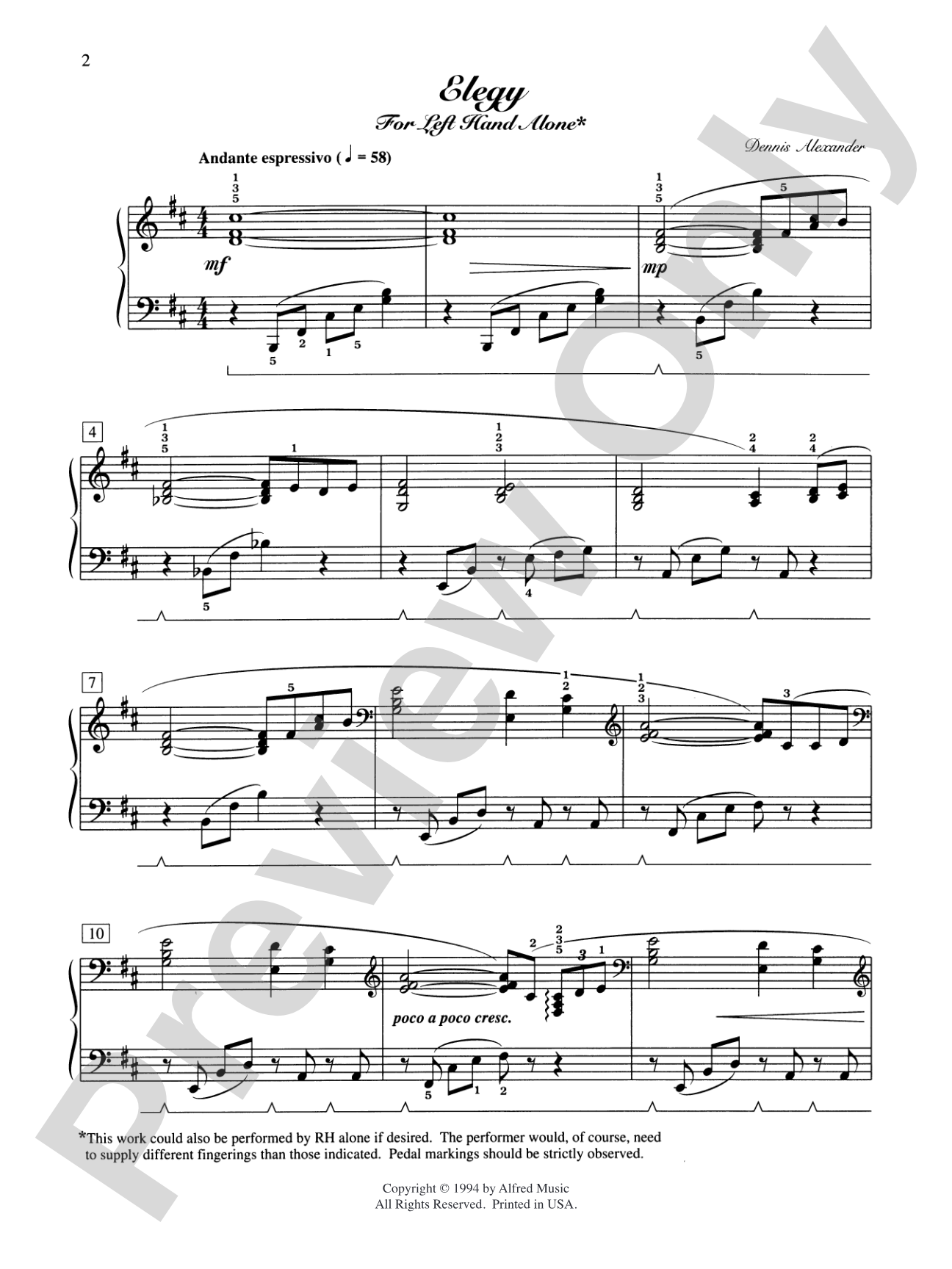 Elegy (for left hand alone) - Piano Solo: Piano