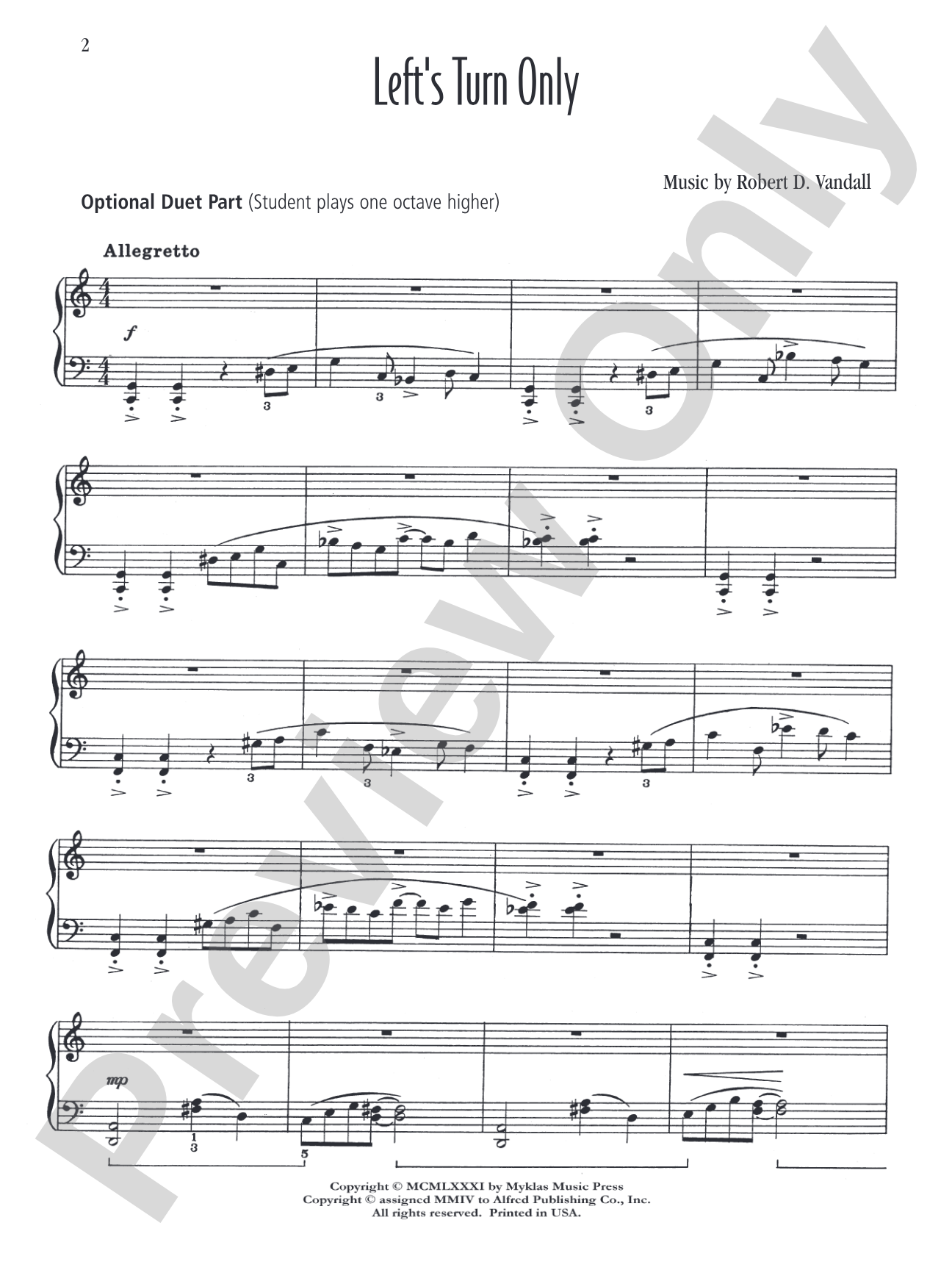 Left's Turn Only (for left hand alone) - Piano Solo: Piano