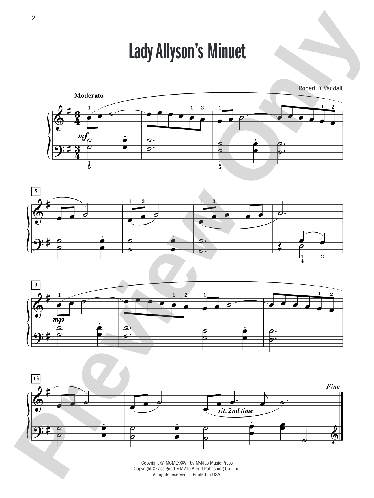 Lady Allyson's Minuet - Piano Solo: Piano