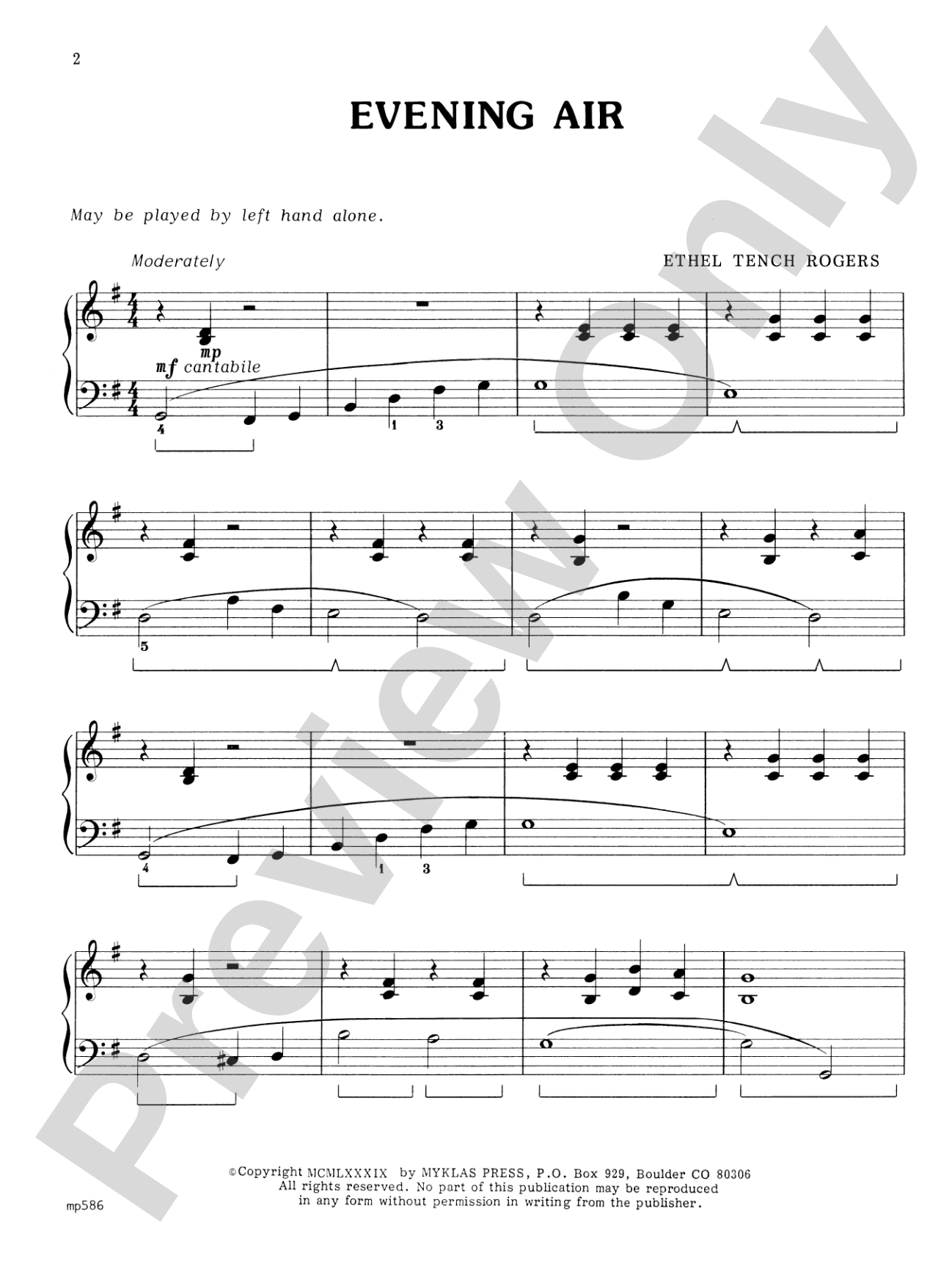 Evening Air (for left hand alone) - Piano Solo: Piano