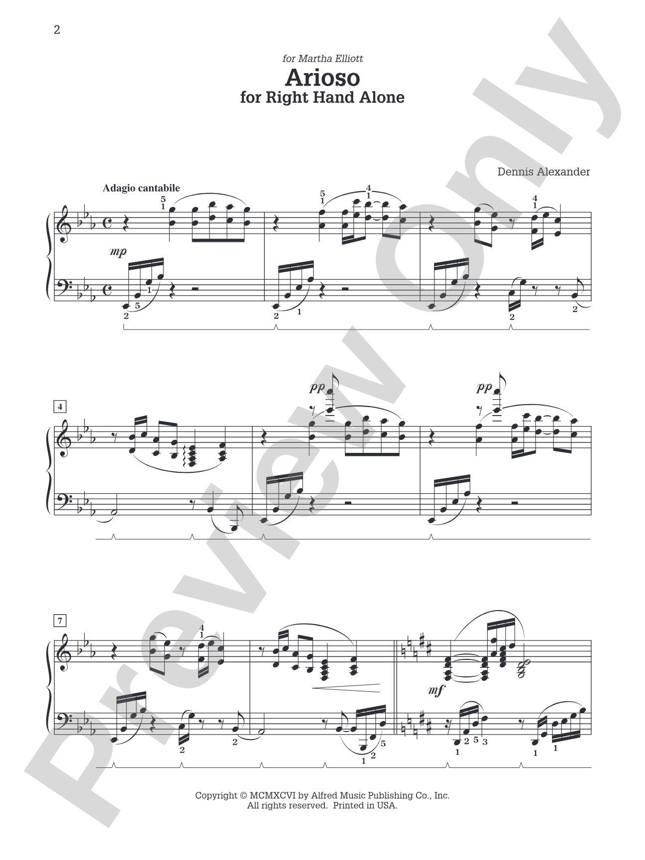 Arioso (for right hand alone) - Piano Solo: Piano
