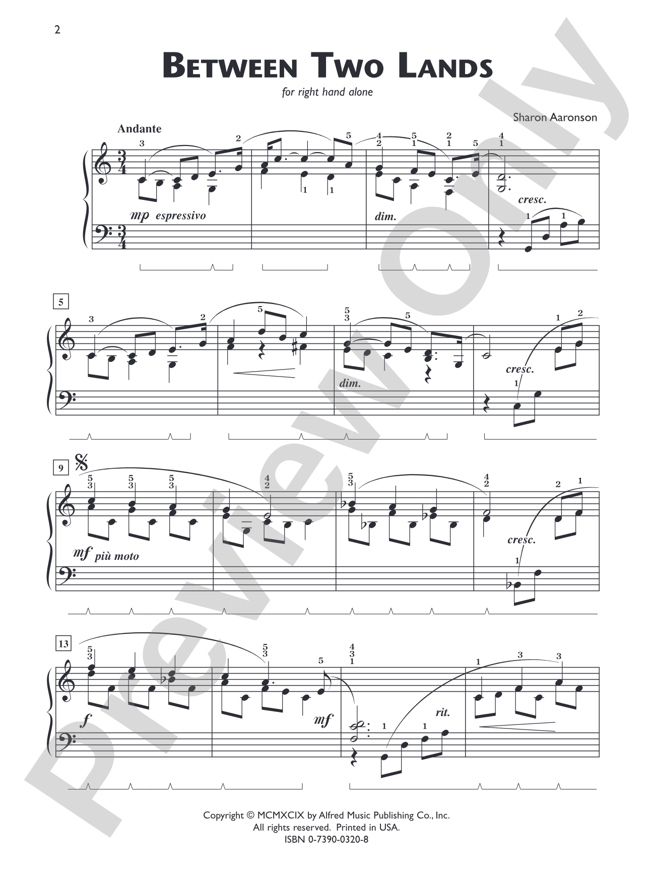 Between Two Lands (for right hand alone) - Piano Solo: Piano