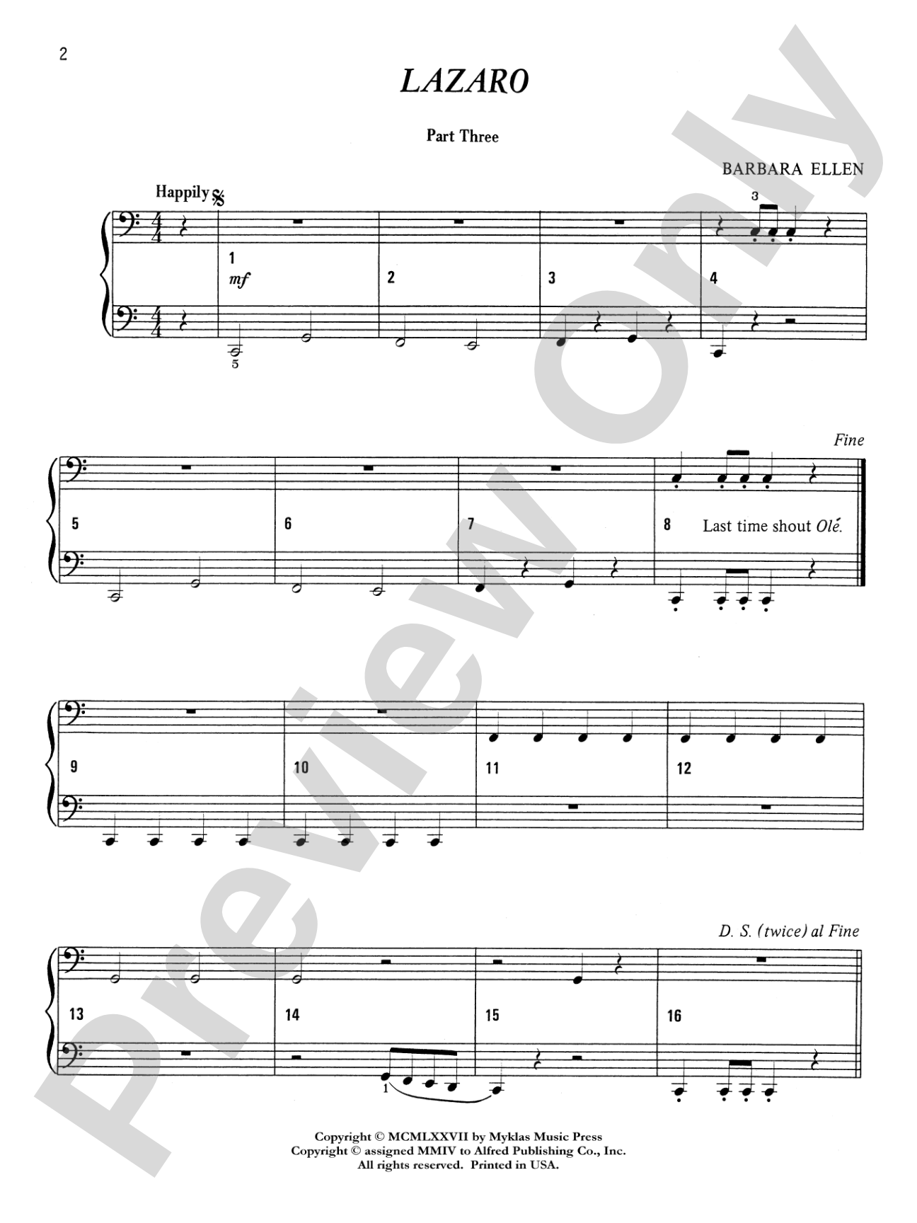 Lazaro - Piano Trio (1 Piano, 6 Hands): Piano