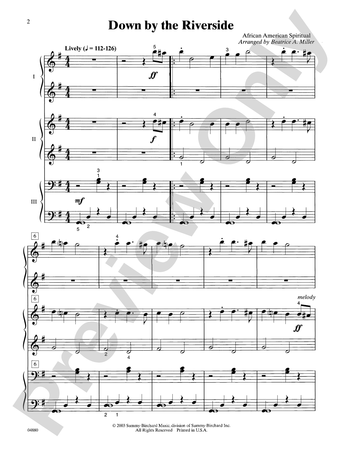 Down by the Riverside - Piano Trio (1 Piano, 6 Hands): Piano
