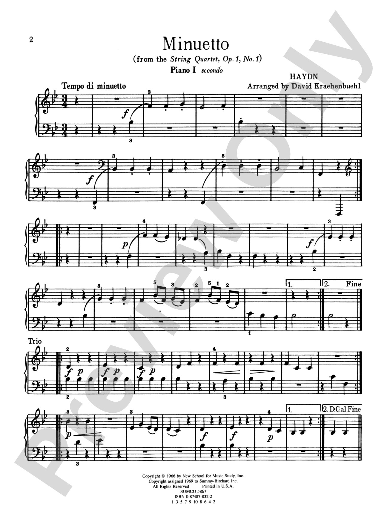Minuetto from String Quartet, Opus 1, No. 1 - Piano Quartet (2 Pianos, 8 Hands): Piano
