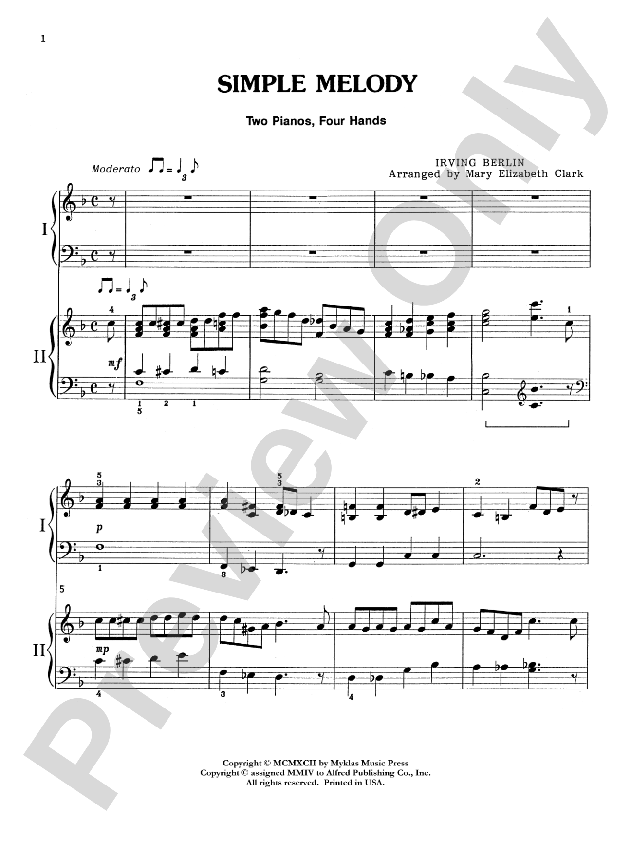 Simple Melody - Piano Duo (2 Pianos, 4 Hands): Piano Duets & Four Hands