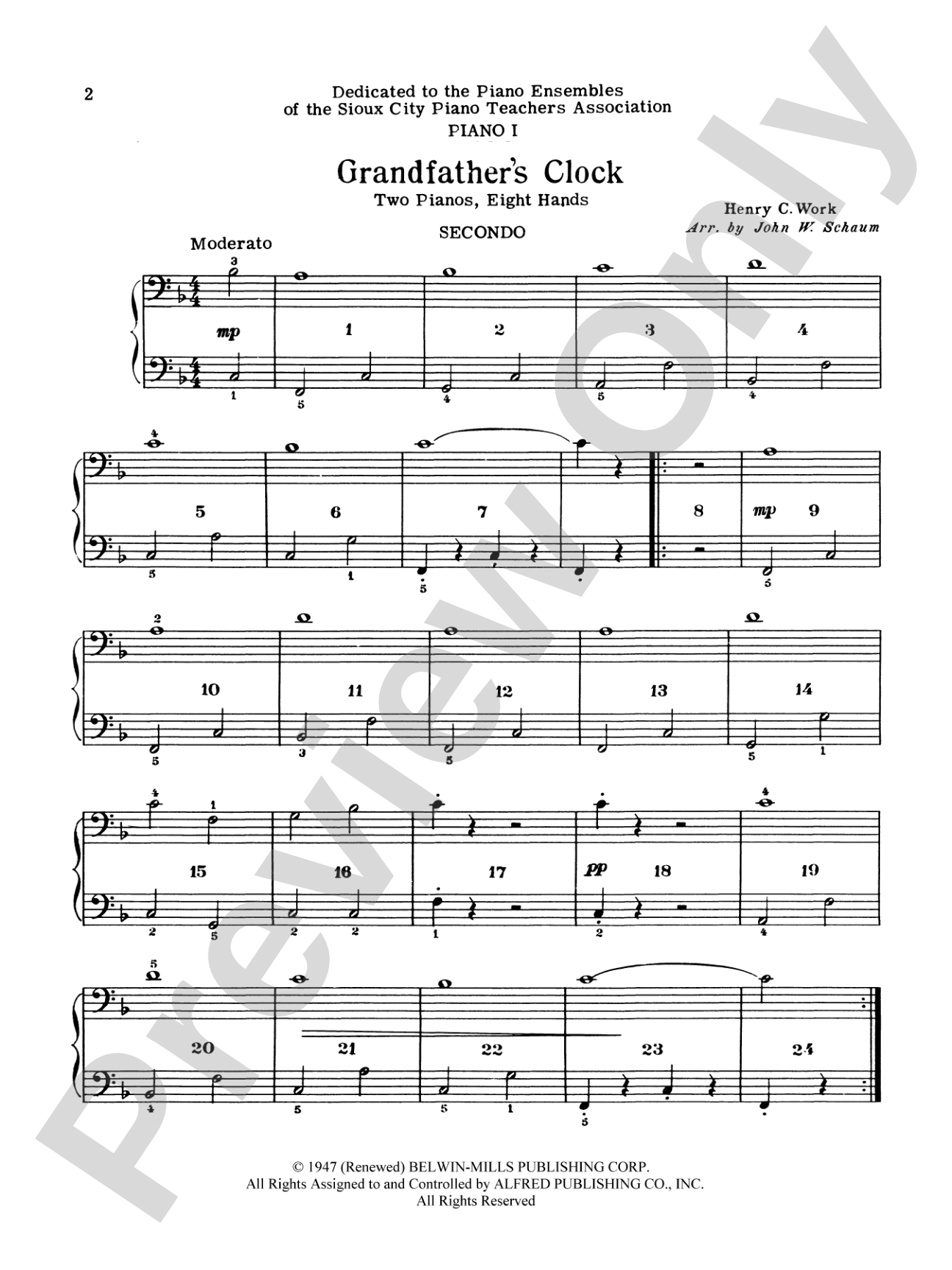 Grandfather's Clock - Piano Quartet (2 Pianos, 8 Hands): Piano