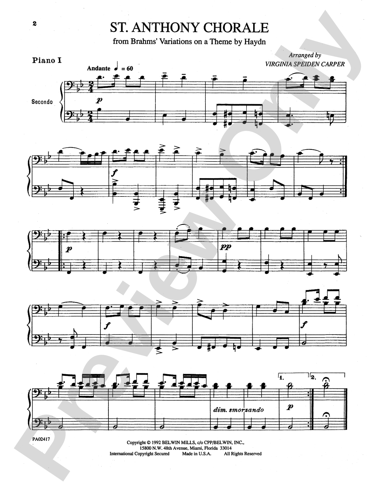 St. Anthony Chorale: From Brahms' Variations on a Theme by Haydn - Piano Quartet (2 Pianos, 8 Hands): Piano