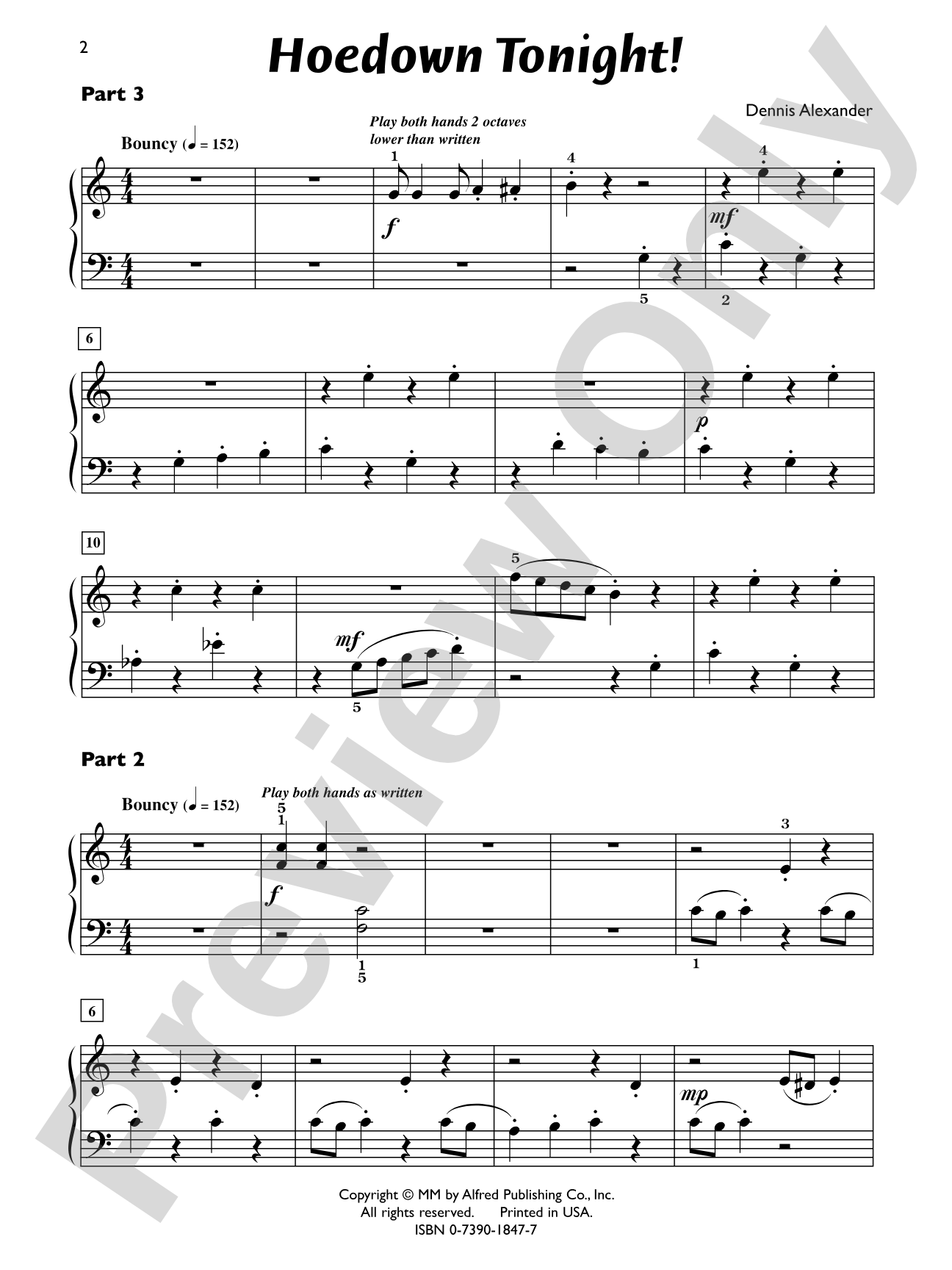 Hoedown Tonight! - Piano Trio (1 Piano, 6 Hands): Piano