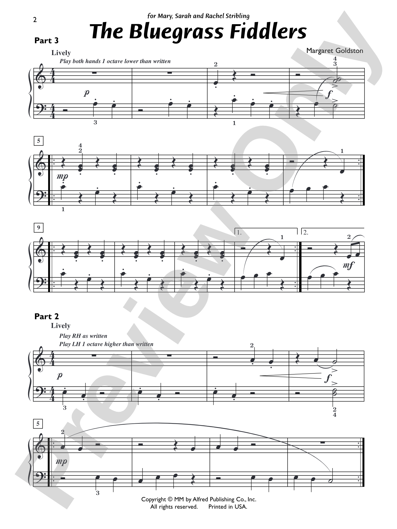The Bluegrass Fiddlers - Piano Trio (1 Piano, 6 Hands): Piano