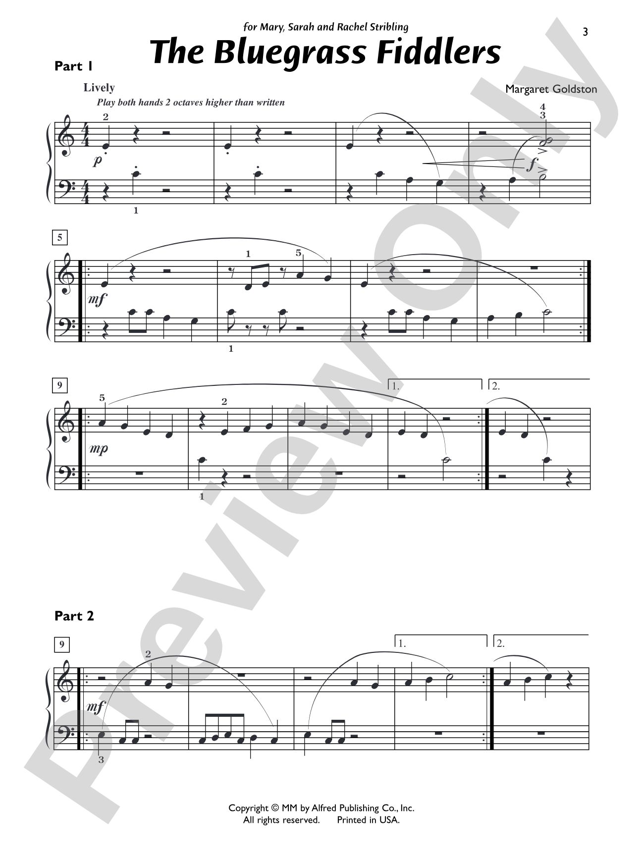 The Bluegrass Fiddlers - Piano Trio (1 Piano, 6 Hands): Piano