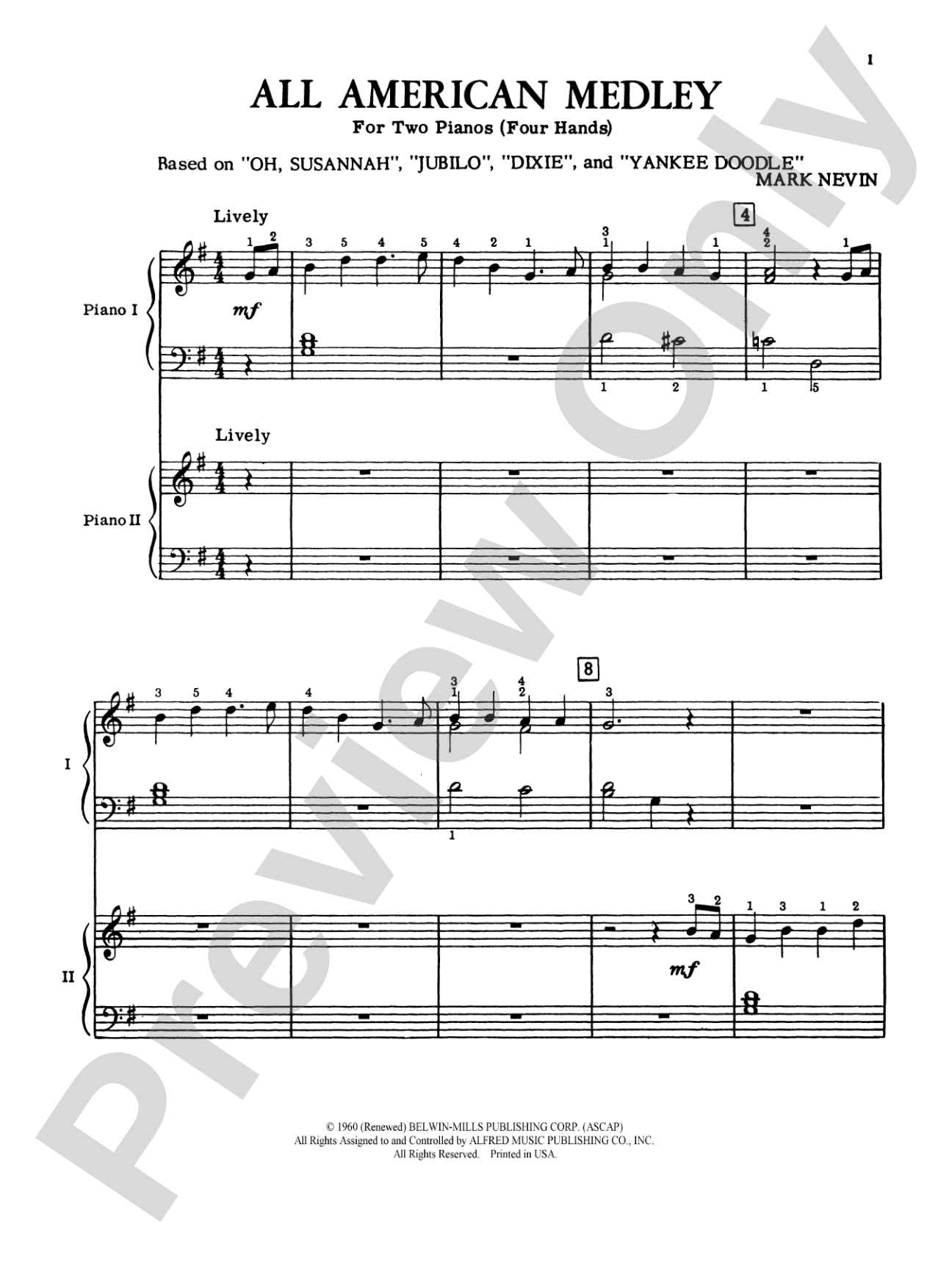 All American Medley: Based on "Oh, Susannah", "Jubilo", "Dixie" and "Yankee Doodle" - Piano Duo (2 Pianos, 4 Hands): Piano Duets & Four Hands