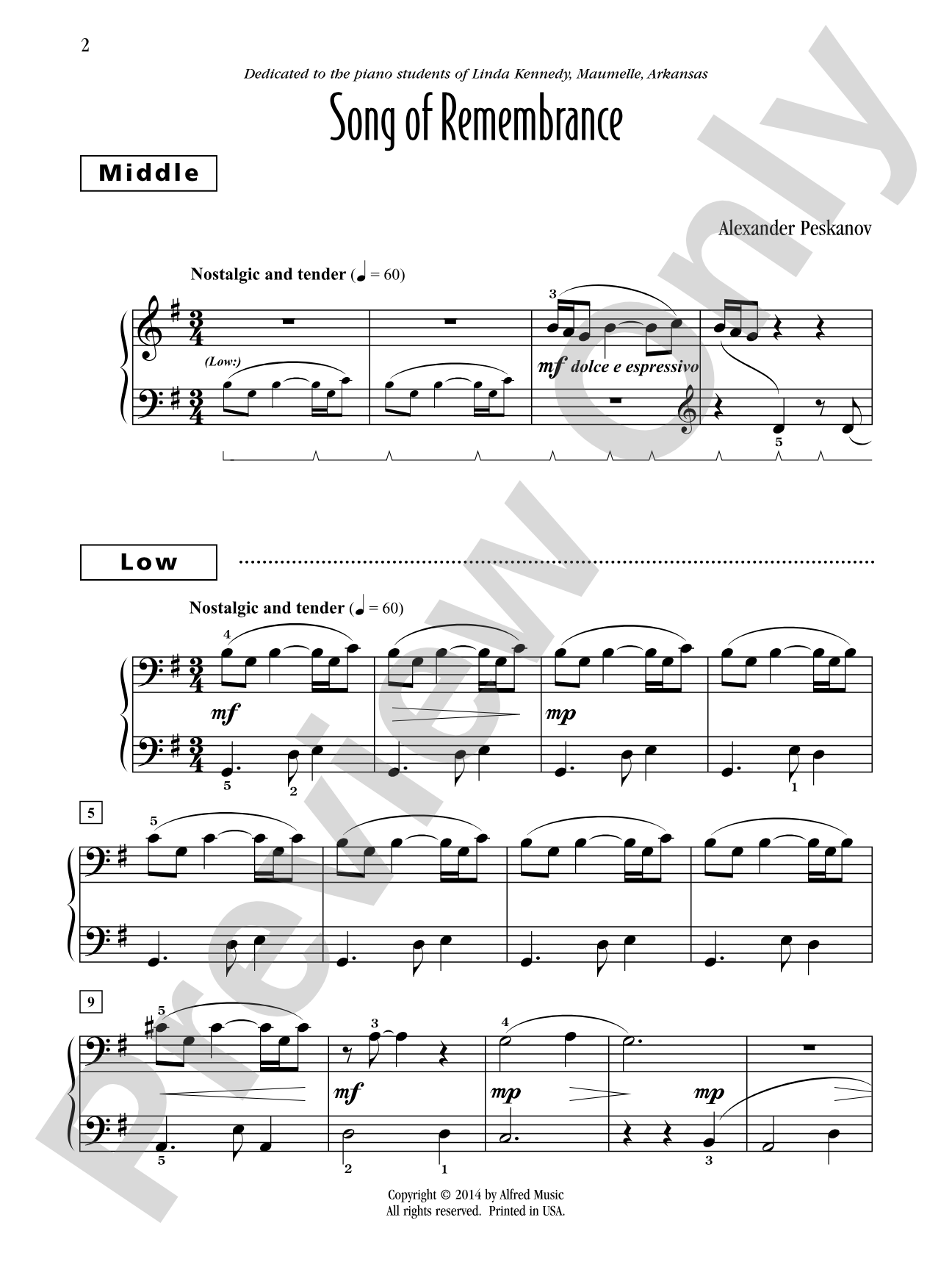 Song of Remembrance - Piano Trio (1 Piano, 6 Hands): Piano