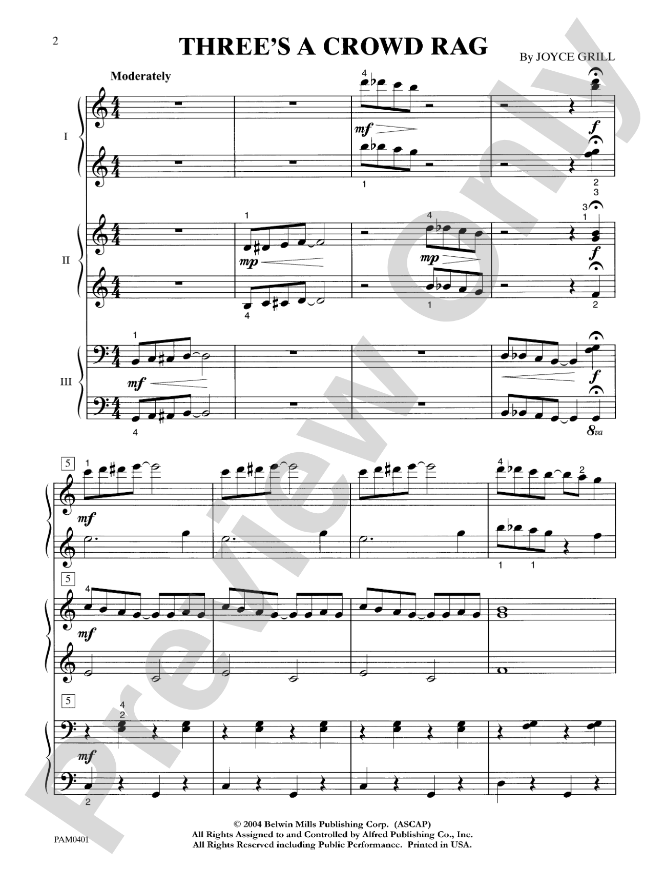 Three's a Crowd Rag - Piano Trio (1 Piano, 6 Hands): Piano