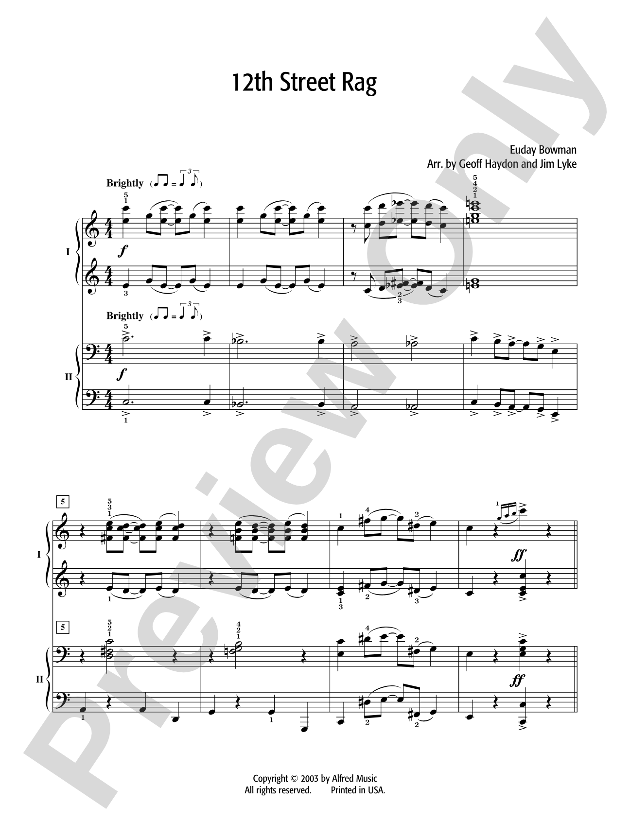 12th Street Rag - Piano Duo (2 Pianos, 4 Hands): Piano Duets & Four Hands