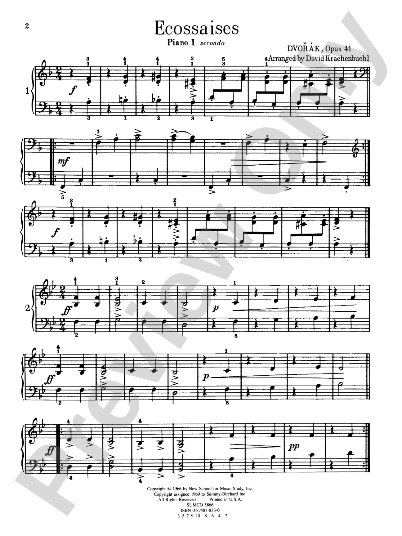 Ecossaises, Opus 41 - Piano Quartet (2 Pianos, 8 Hands): Piano