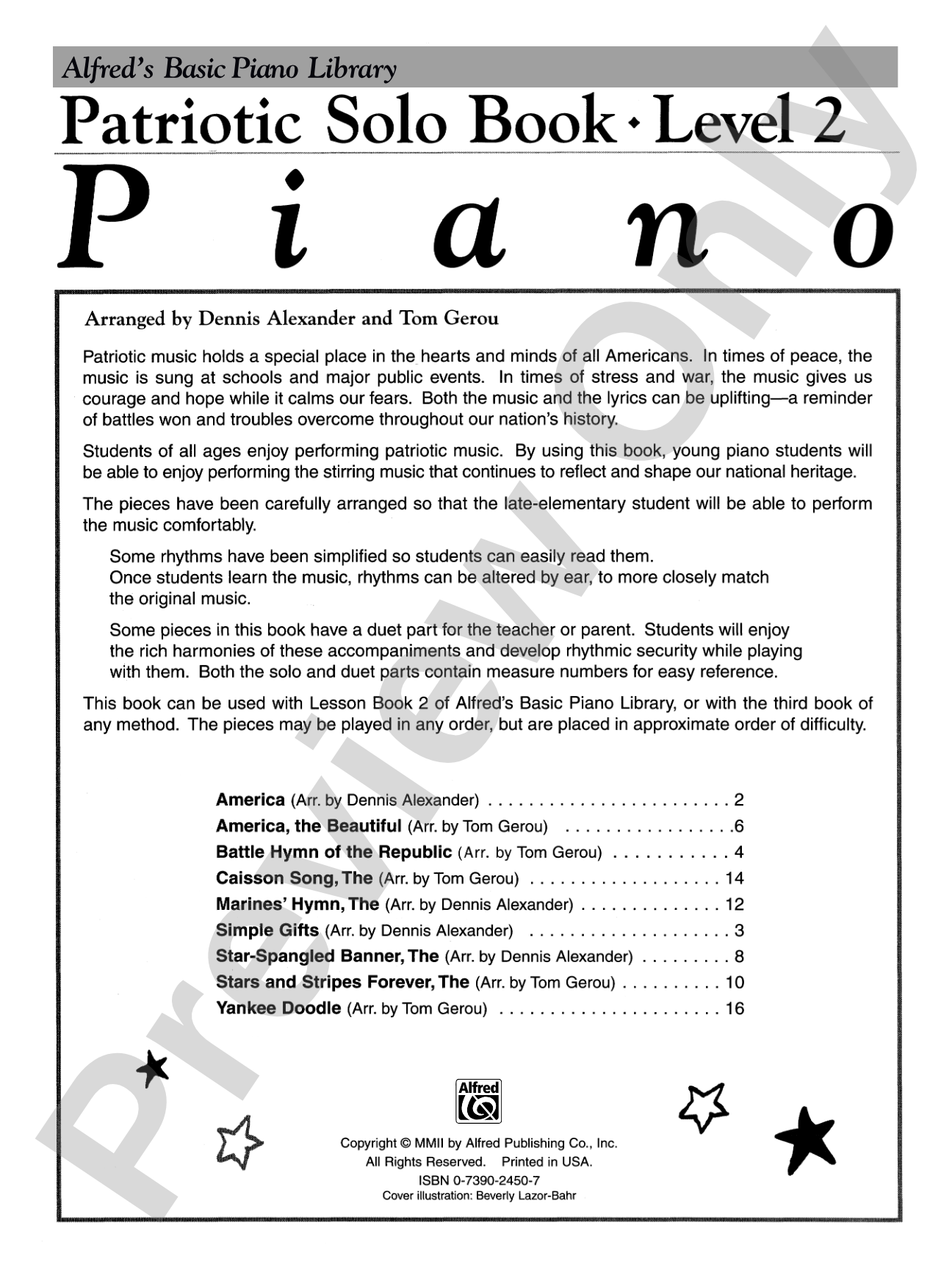 Alfred's Basic Piano Library: Patriotic Solo Book 2: Piano