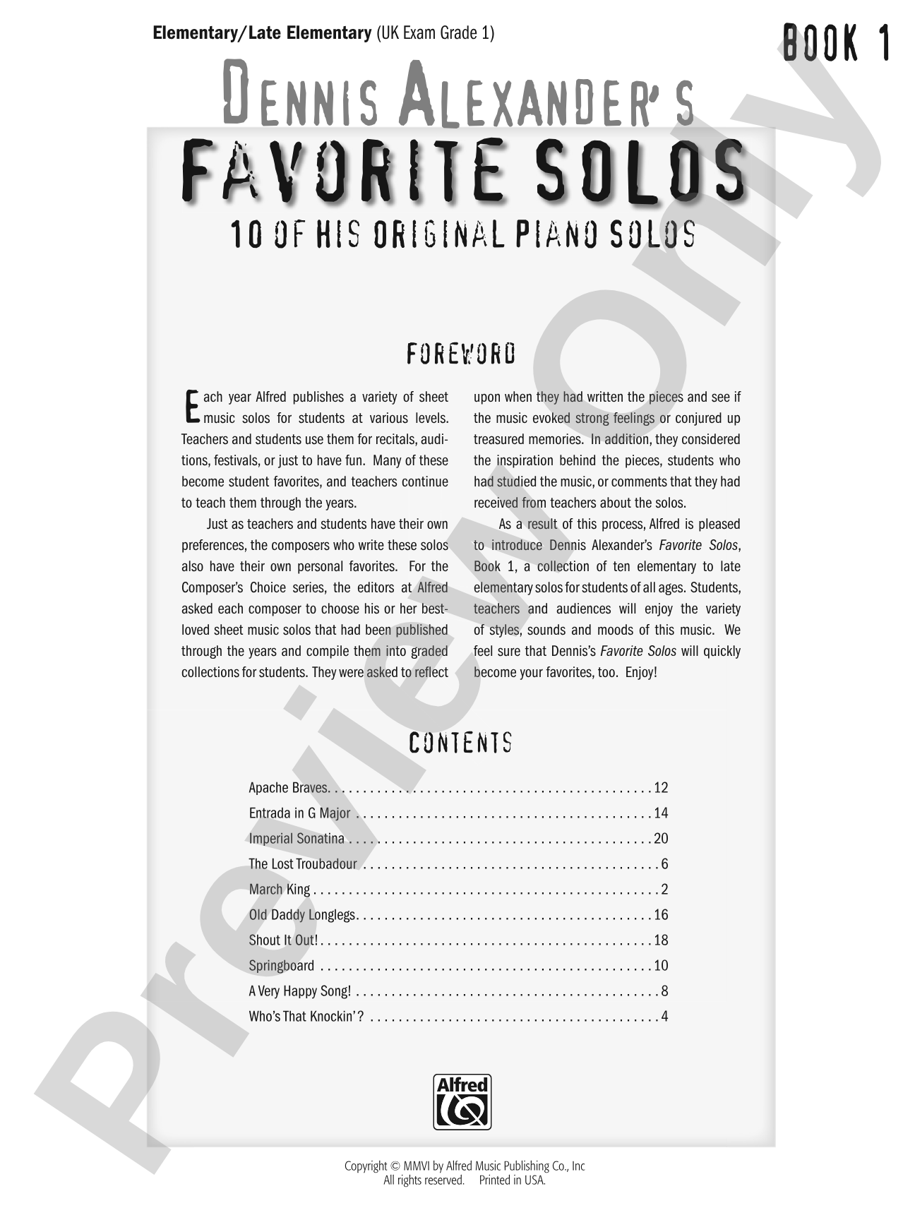 Dennis Alexander's Favorite Solos, Book 1: 10 of His Original Piano Solos: Piano
