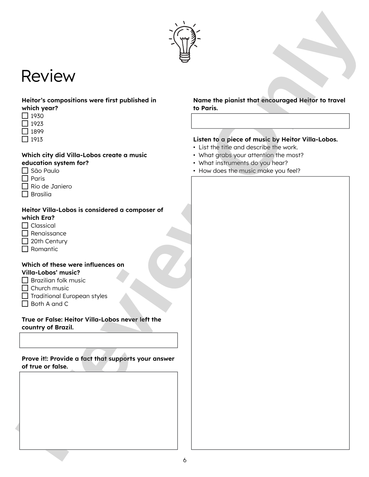 Nine Noteworthy: Latin American Musicians (Bios, Reviews, Reflection Questions, and Writing Prompts): General Music / Classroom Resource