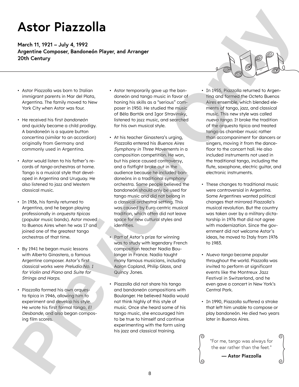 Nine Noteworthy: Latin American Musicians (Bios, Reviews, Reflection Questions, and Writing Prompts): General Music / Classroom Resource