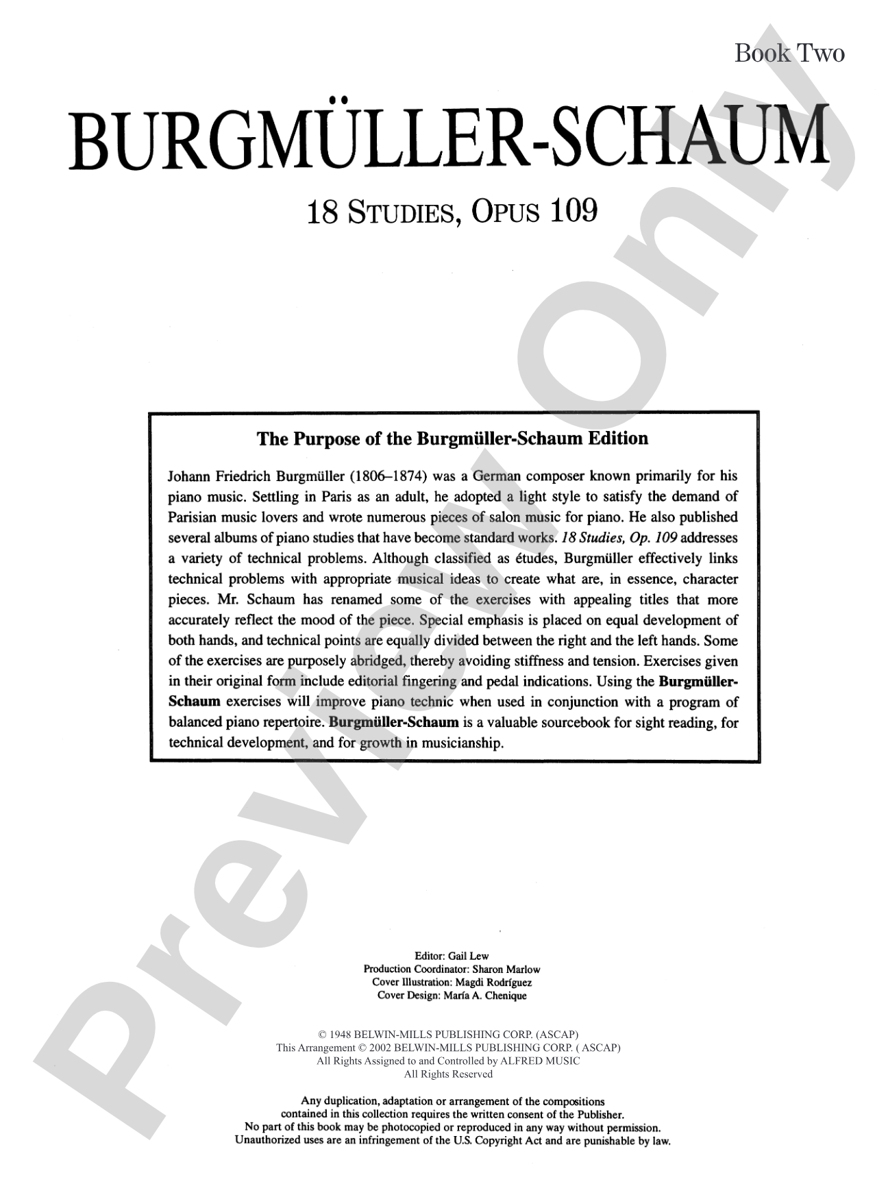 Burgmüller-Schaum, Book Two: 18 Studies, Opus 109: Piano
