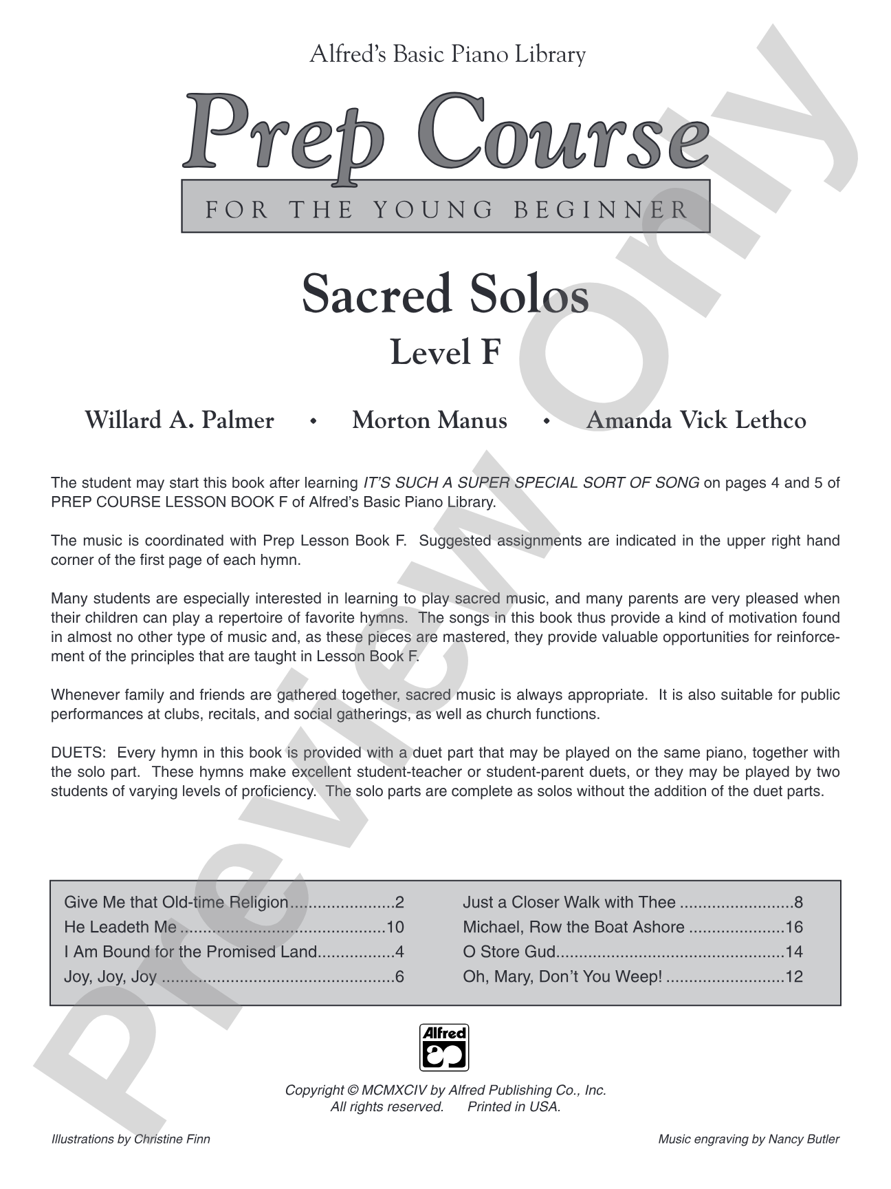 Alfred's Basic Piano Prep Course: Sacred Solo Book F: For the Young Beginner: Piano