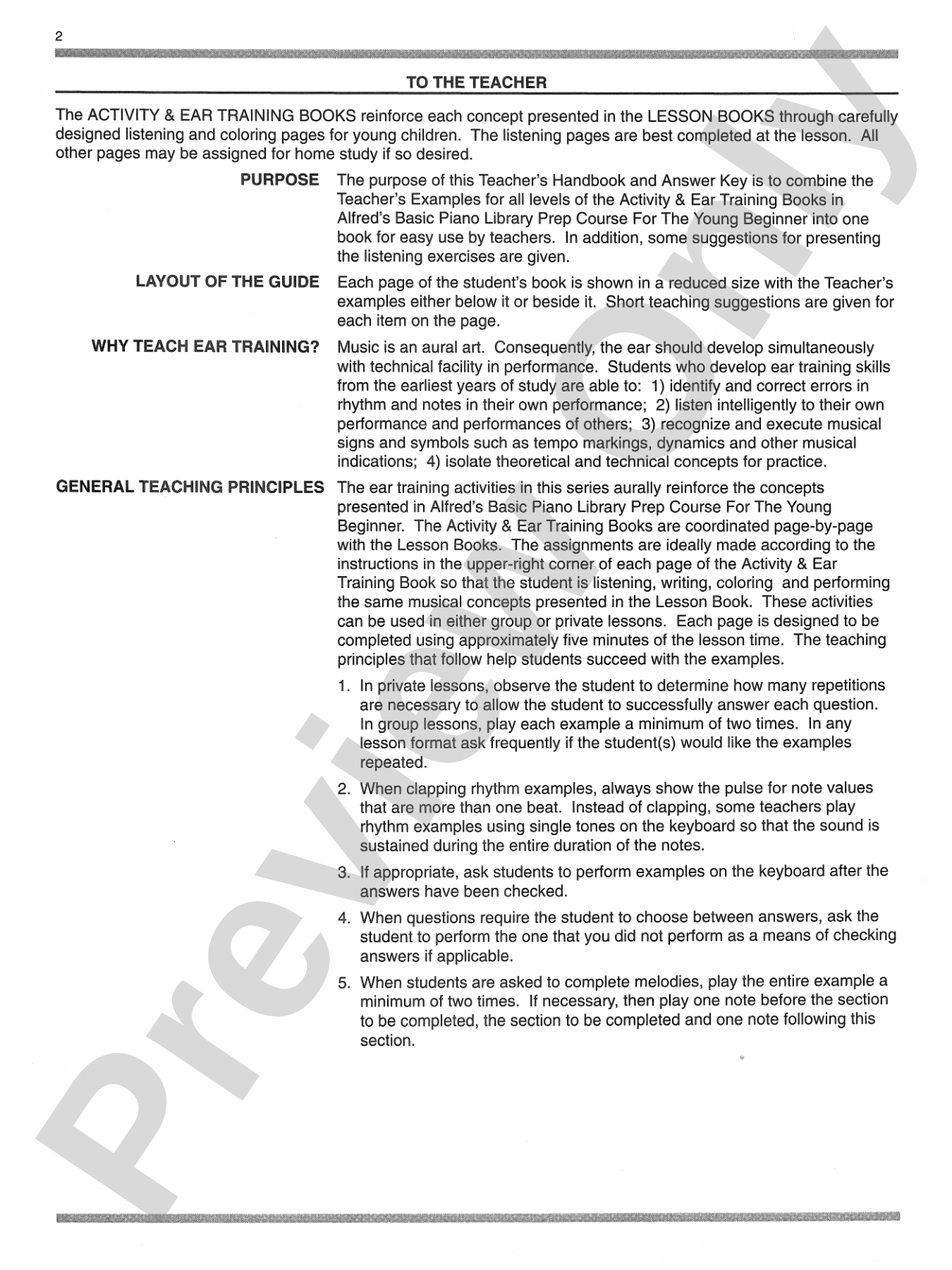 Alfred's Basic Piano Prep Course: Activity & Ear Training Book Teacher's Handbook and Answer Key, Levels A-F: For the Young Beginner: Piano