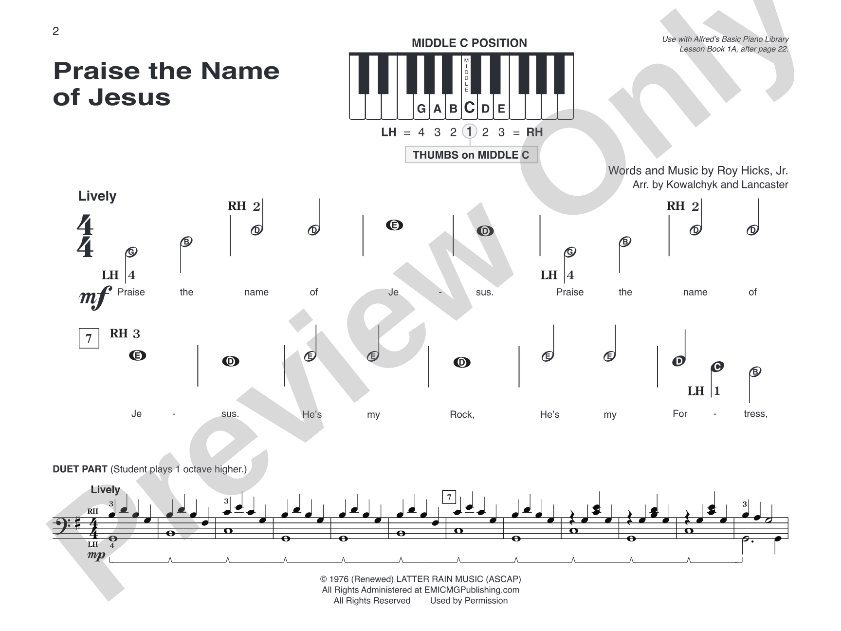 Alfred's Basic Piano Library: Praise Hits, Level 1A: Piano